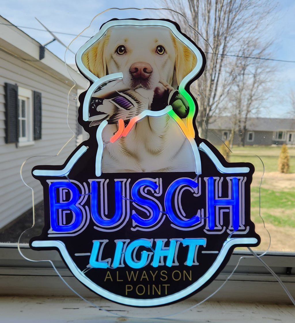 Busch Light Yellow Lab w/ Duck "Always On Point" Beer LED Lighted Advertising Sign