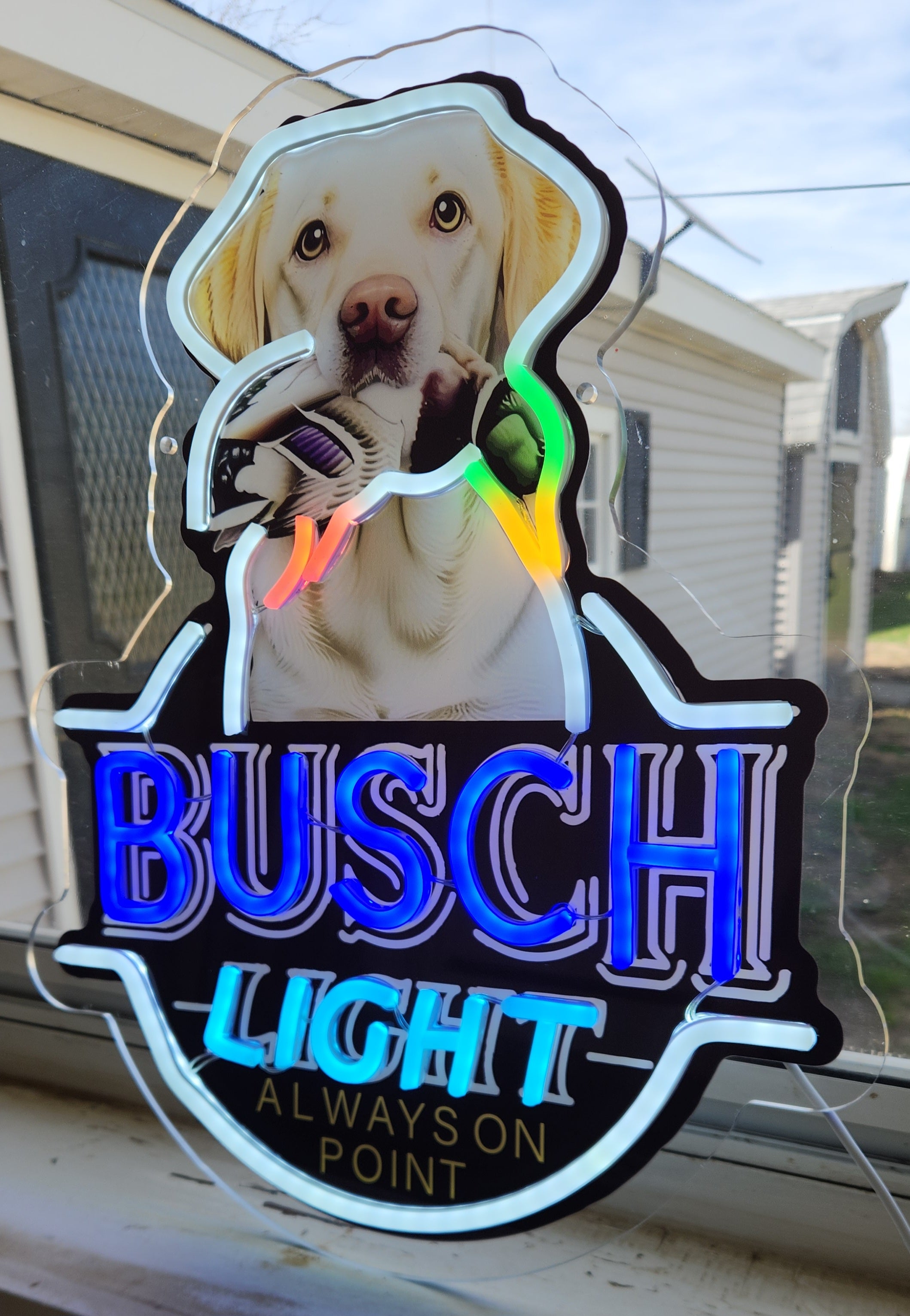 Busch Light Yellow Lab w/ Duck "Always On Point" Beer LED Lighted Advertising Sign