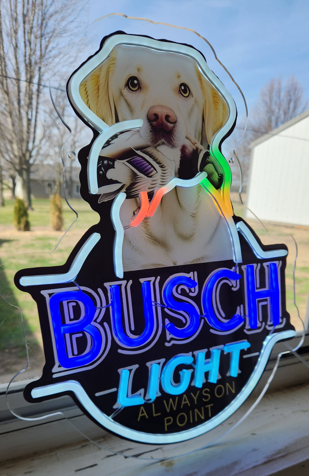 Busch Light Yellow Lab w/ Duck "Always On Point" Beer LED Lighted Advertising Sign