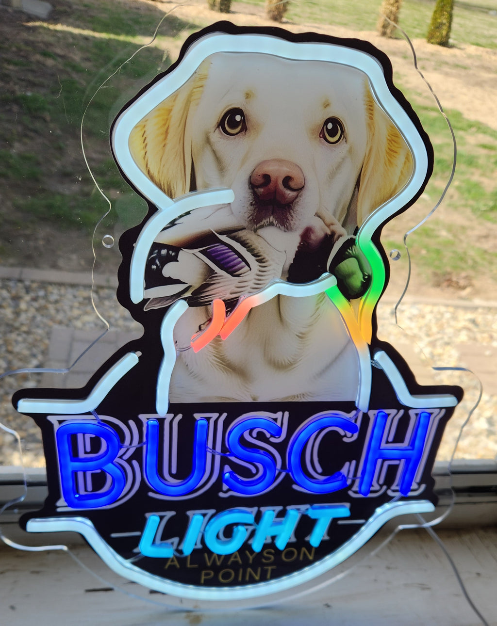 Busch Light Yellow Lab w/ Duck "Always On Point" Beer LED Lighted Advertising Sign