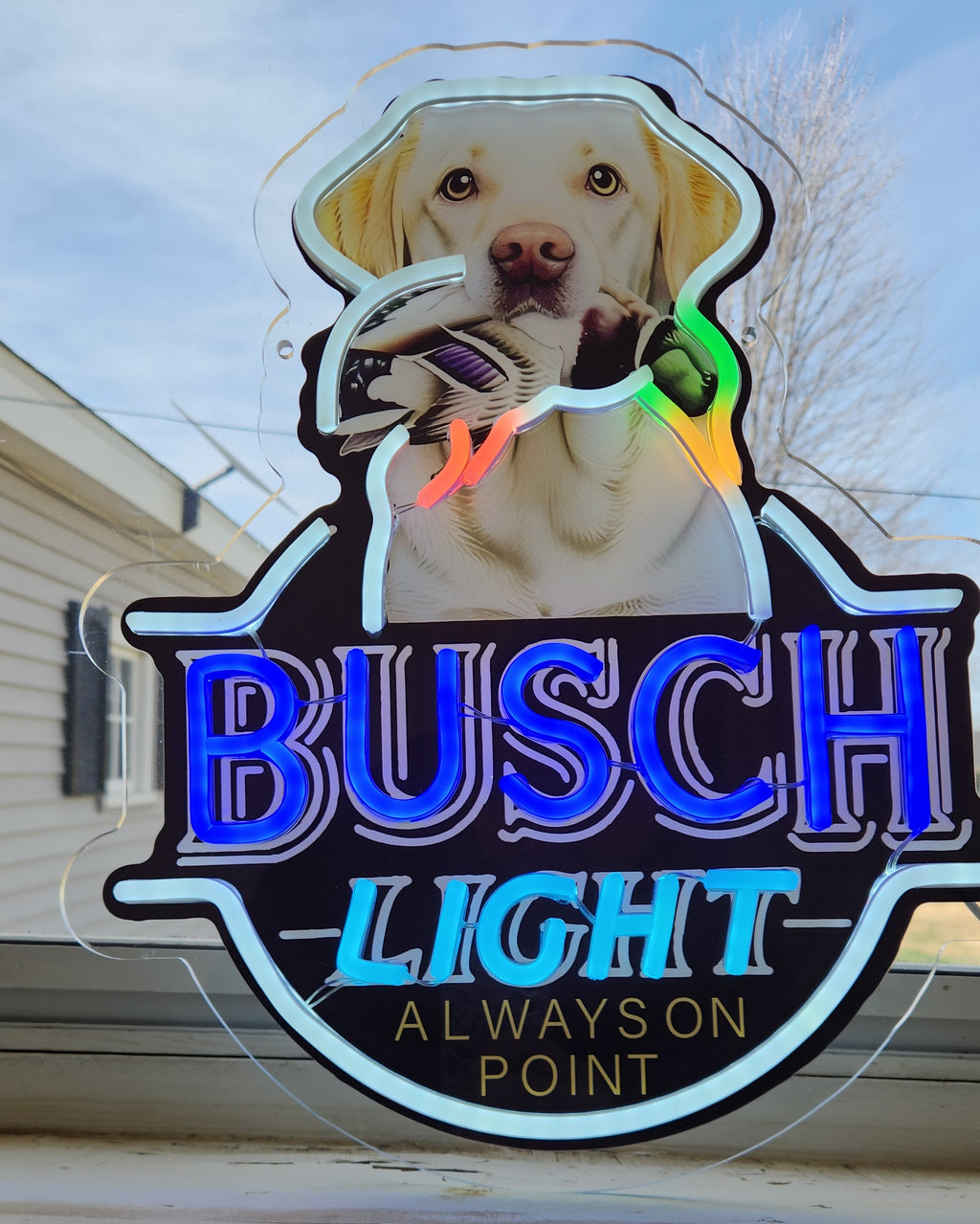 Busch Light Yellow Lab w/ Duck "Always On Point" Beer LED Lighted Advertising Sign