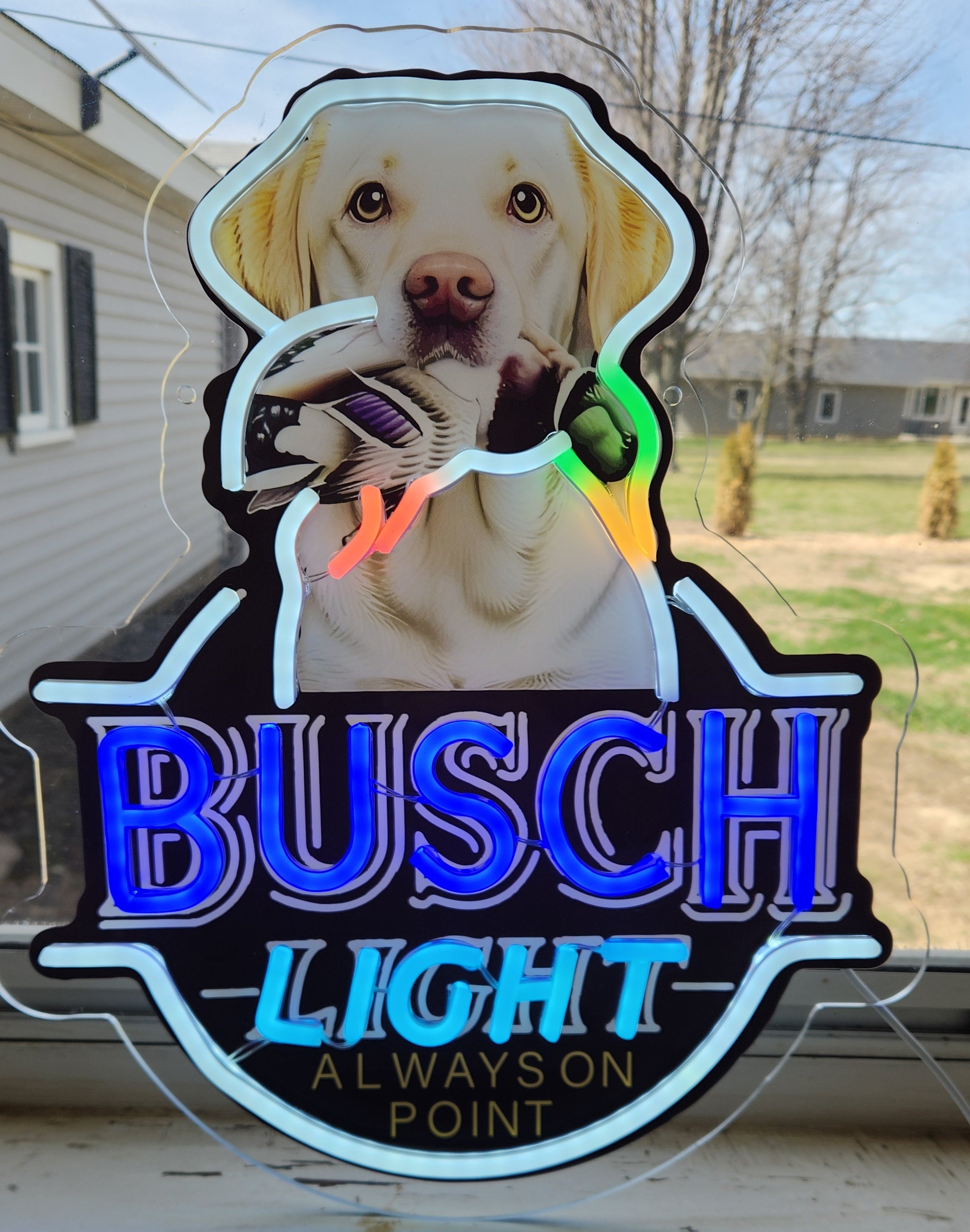 Busch Light Yellow Lab w/ Duck "Always On Point" Beer LED Lighted Advertising Sign