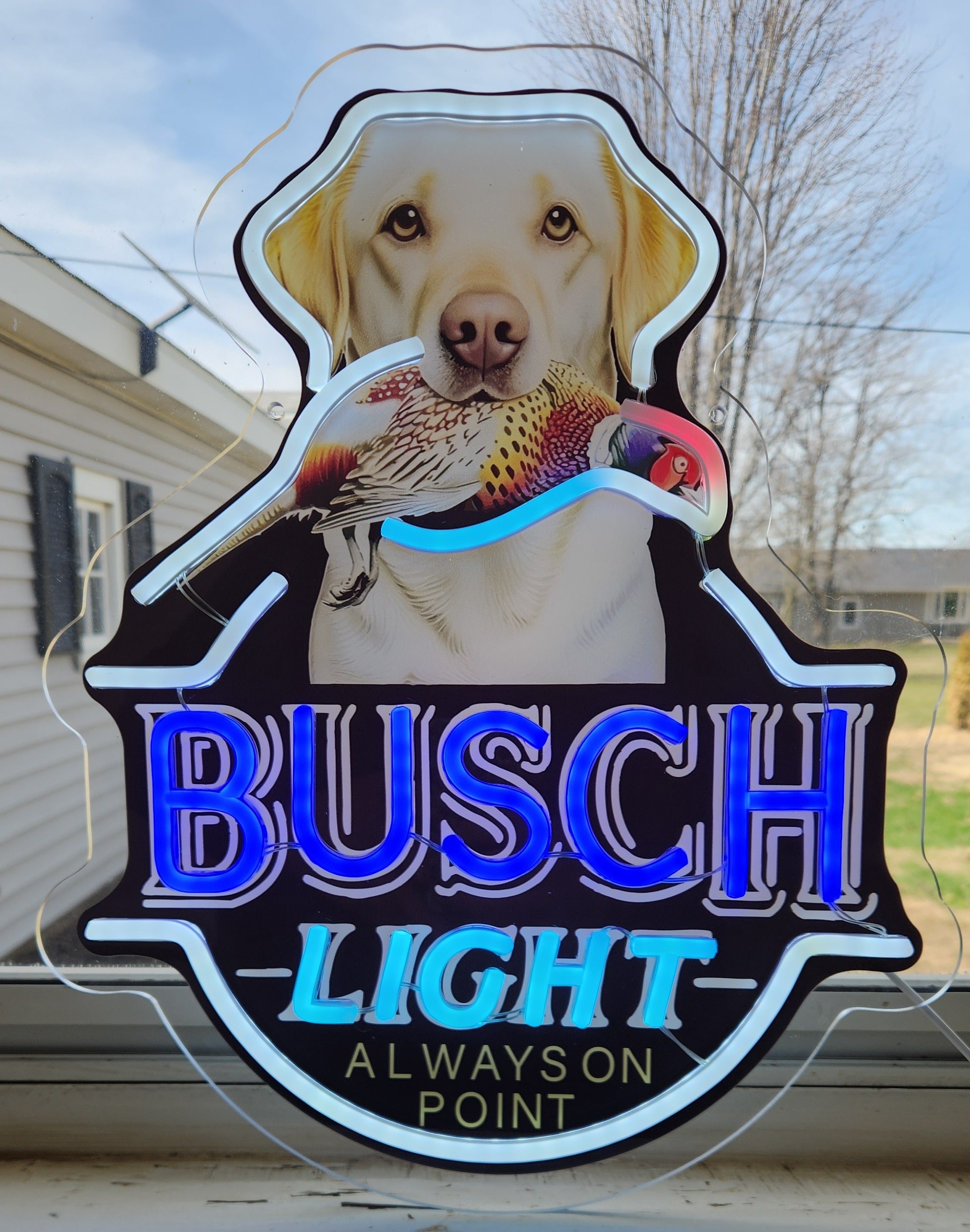 Busch Light Yellow Lab w/ Pheasant "Always On Point" Beer LED Lighted Advertising Sign