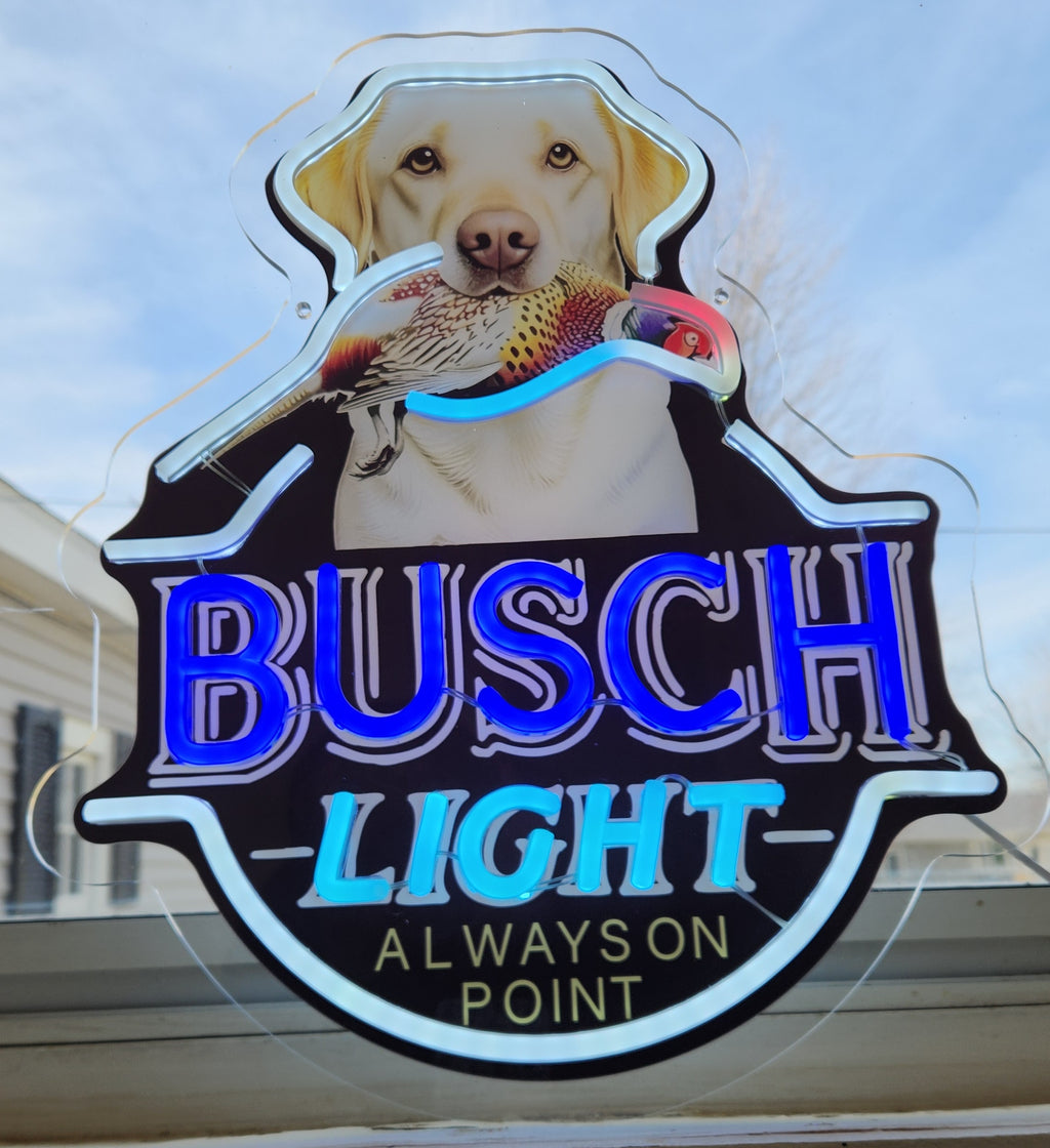 Busch Light Yellow Lab w/ Pheasant "Always On Point" Beer LED Lighted Advertising Sign