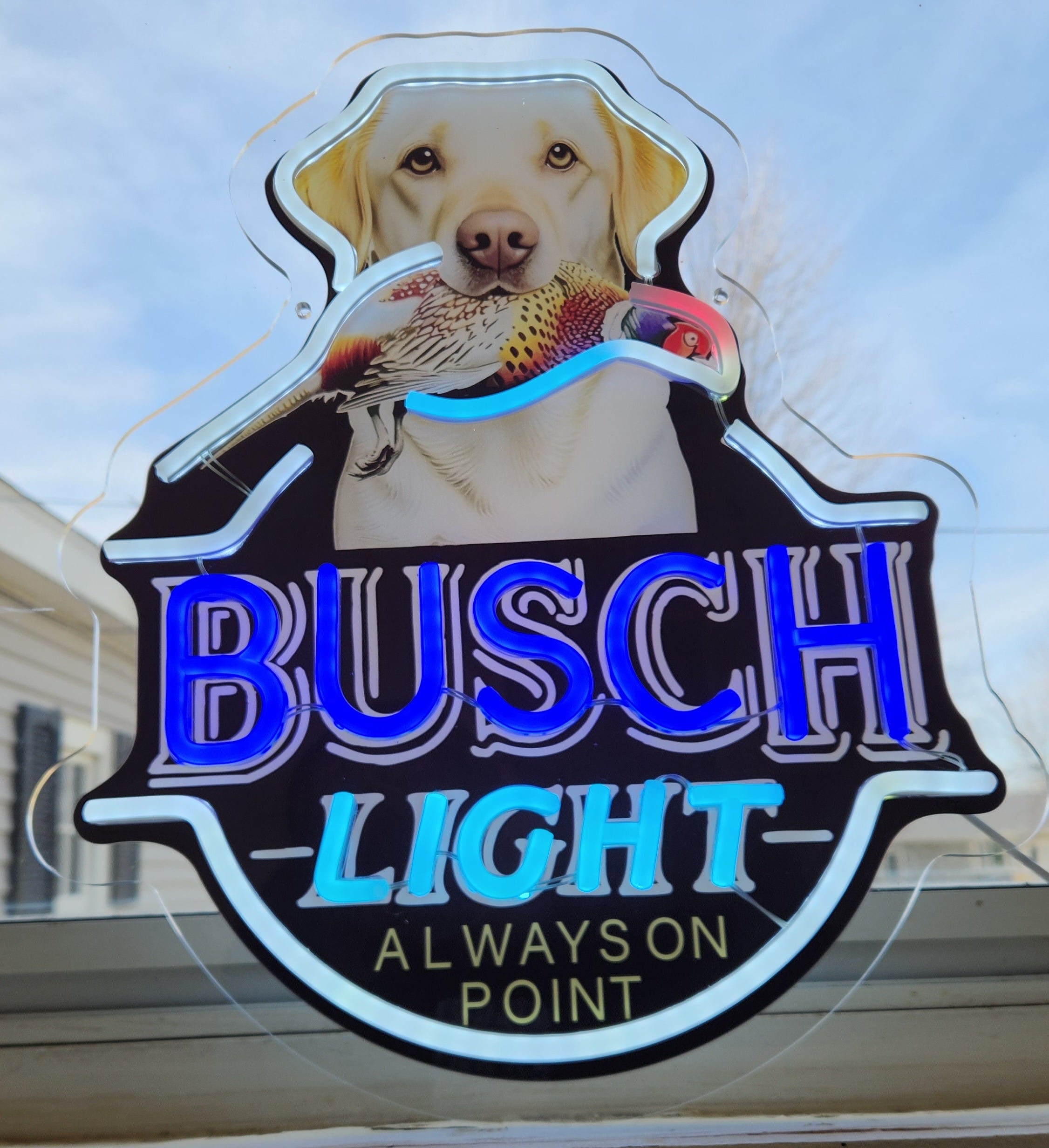 Busch Light Yellow Lab w/ Pheasant "Always On Point" Beer LED Lighted Advertising Sign
