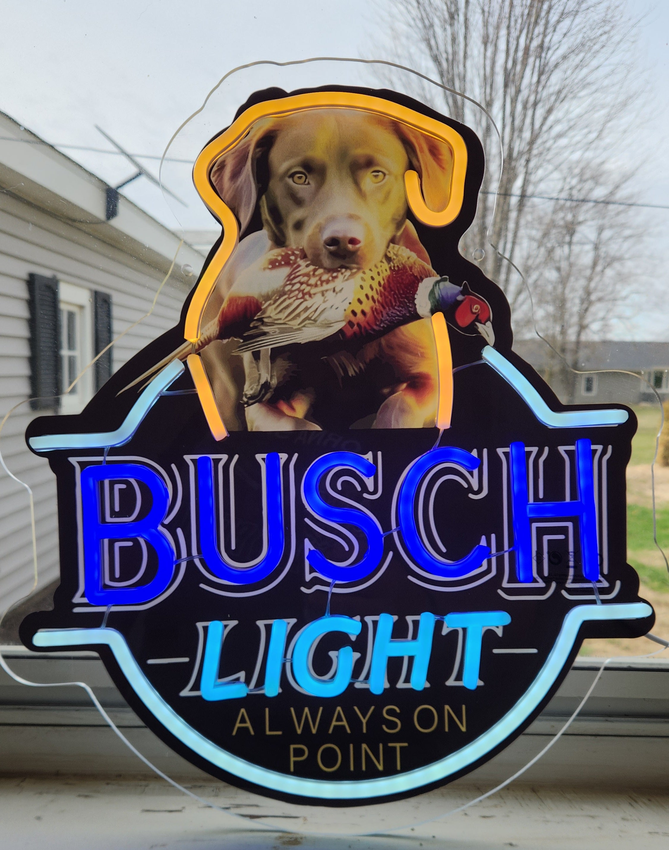 Busch Light Chocolate Lab w/ Pheasant "Always On Point" Lighted Beer Advertising Sign Bar Sign