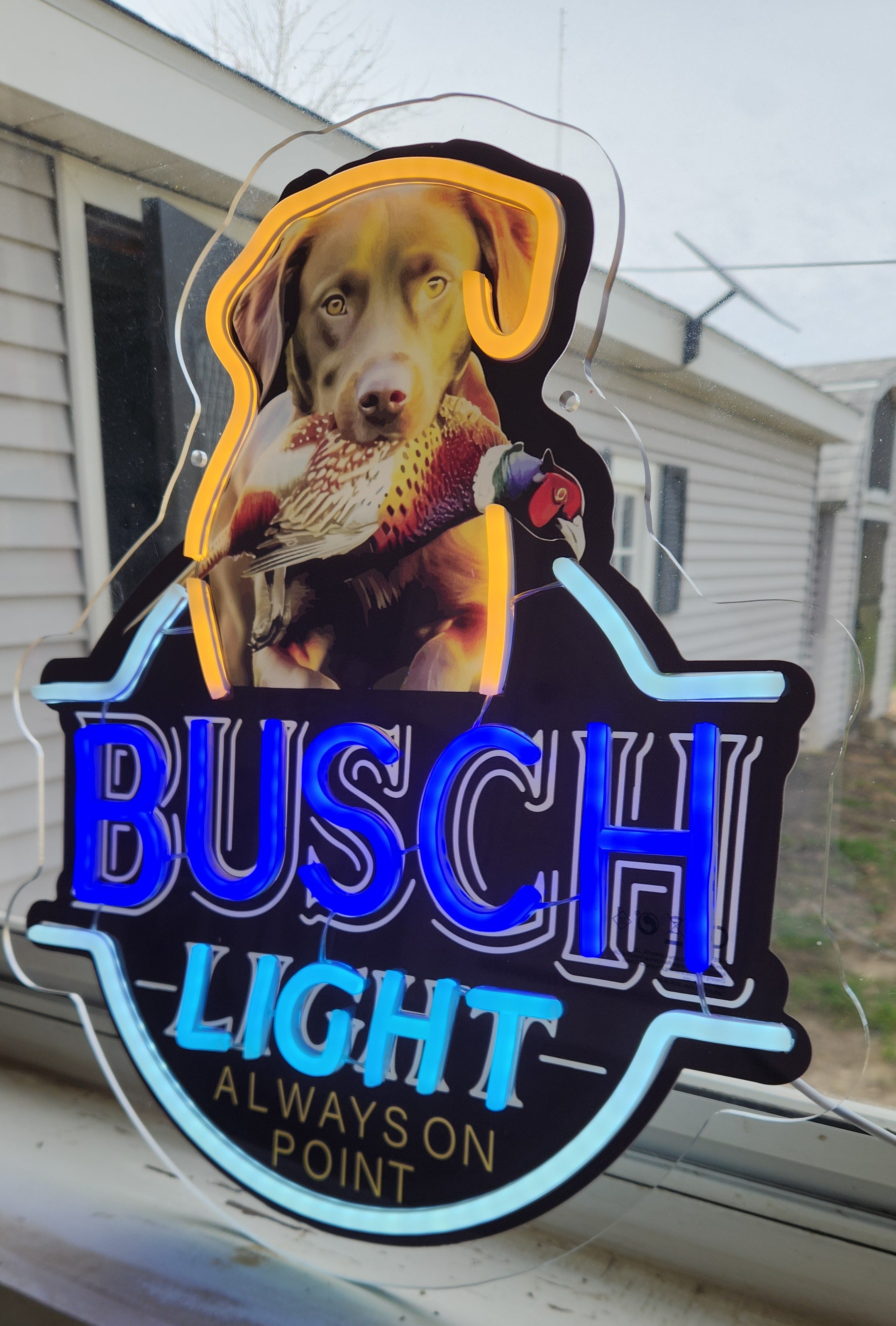 Busch Light Chocolate Lab w/ Pheasant "Always On Point" Lighted Beer Advertising Sign Bar Sign
