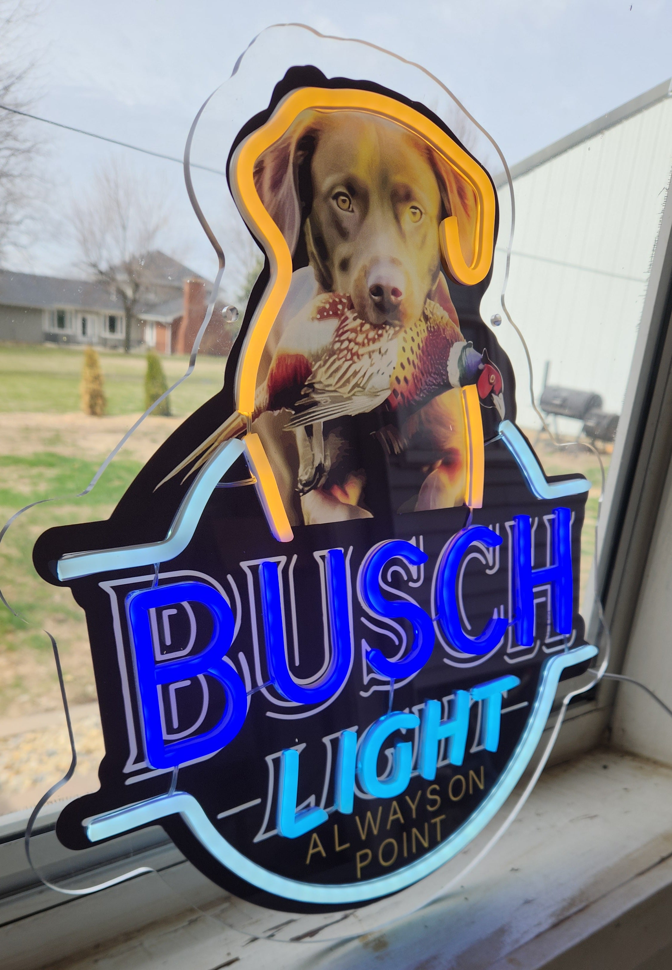 Busch Light Chocolate Lab w/ Pheasant "Always On Point" Lighted Beer Advertising Sign Bar Sign