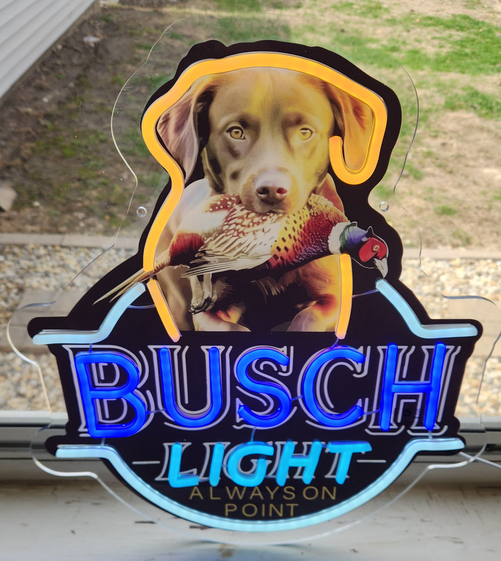 Busch Light Chocolate Lab w/ Pheasant "Always On Point" Lighted Beer Advertising Sign Bar Sign