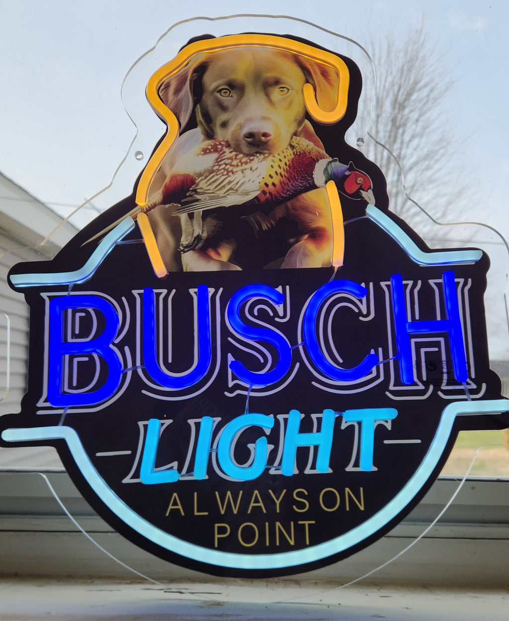 Busch Light Chocolate Lab w/ Pheasant "Always On Point" Lighted Beer Advertising Sign Bar Sign