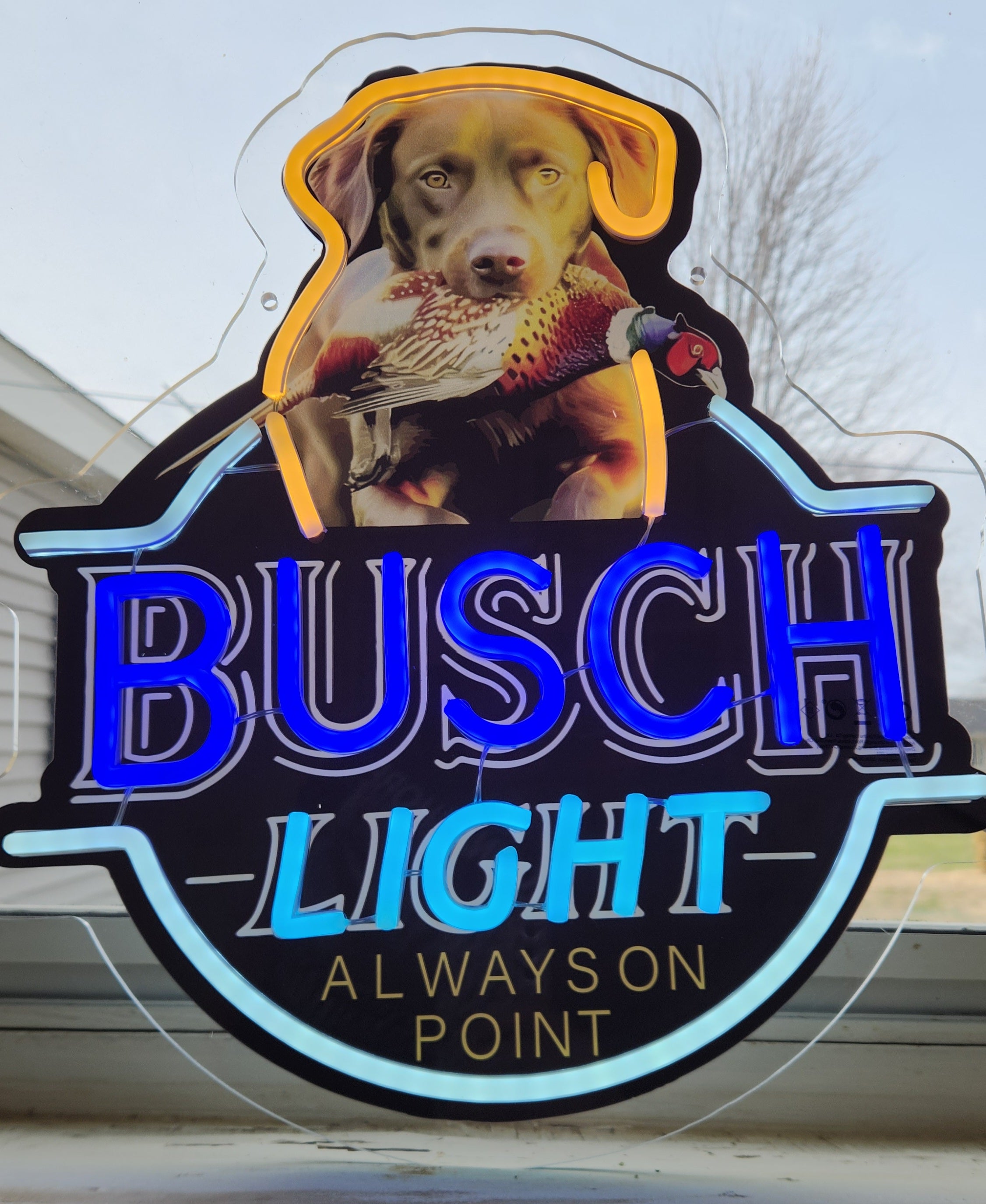 Busch Light Chocolate Lab w/ Pheasant "Always On Point" Lighted Beer Advertising Sign Bar Sign