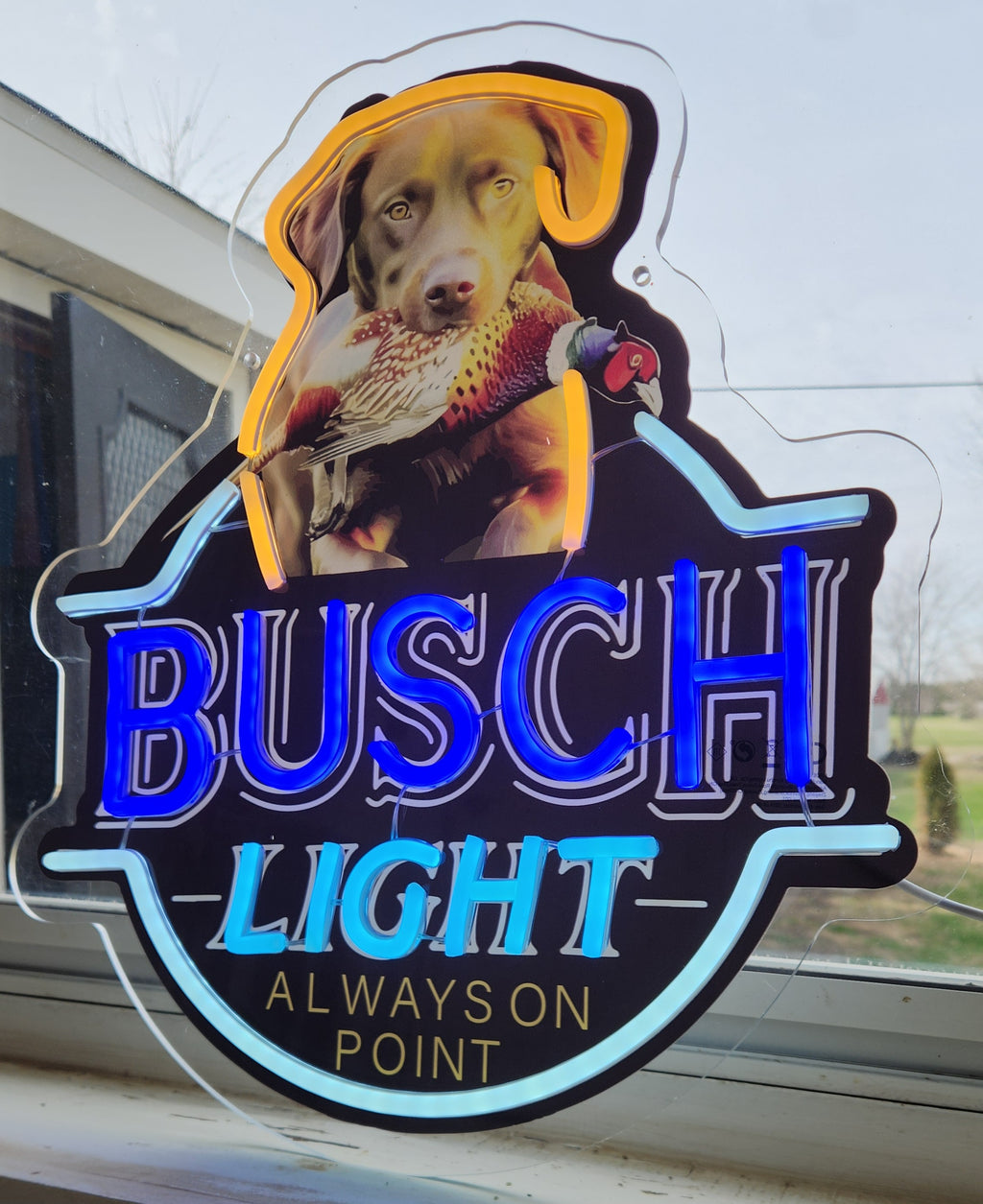 Busch Light Chocolate Lab w/ Pheasant "Always On Point" Lighted Beer Advertising Sign Bar Sign