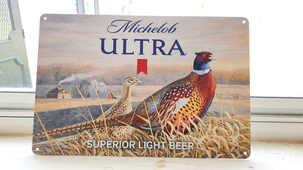 Michelob Ultra Pheasant Farm Scene Metal Beer Advertising Sign 12"x8"