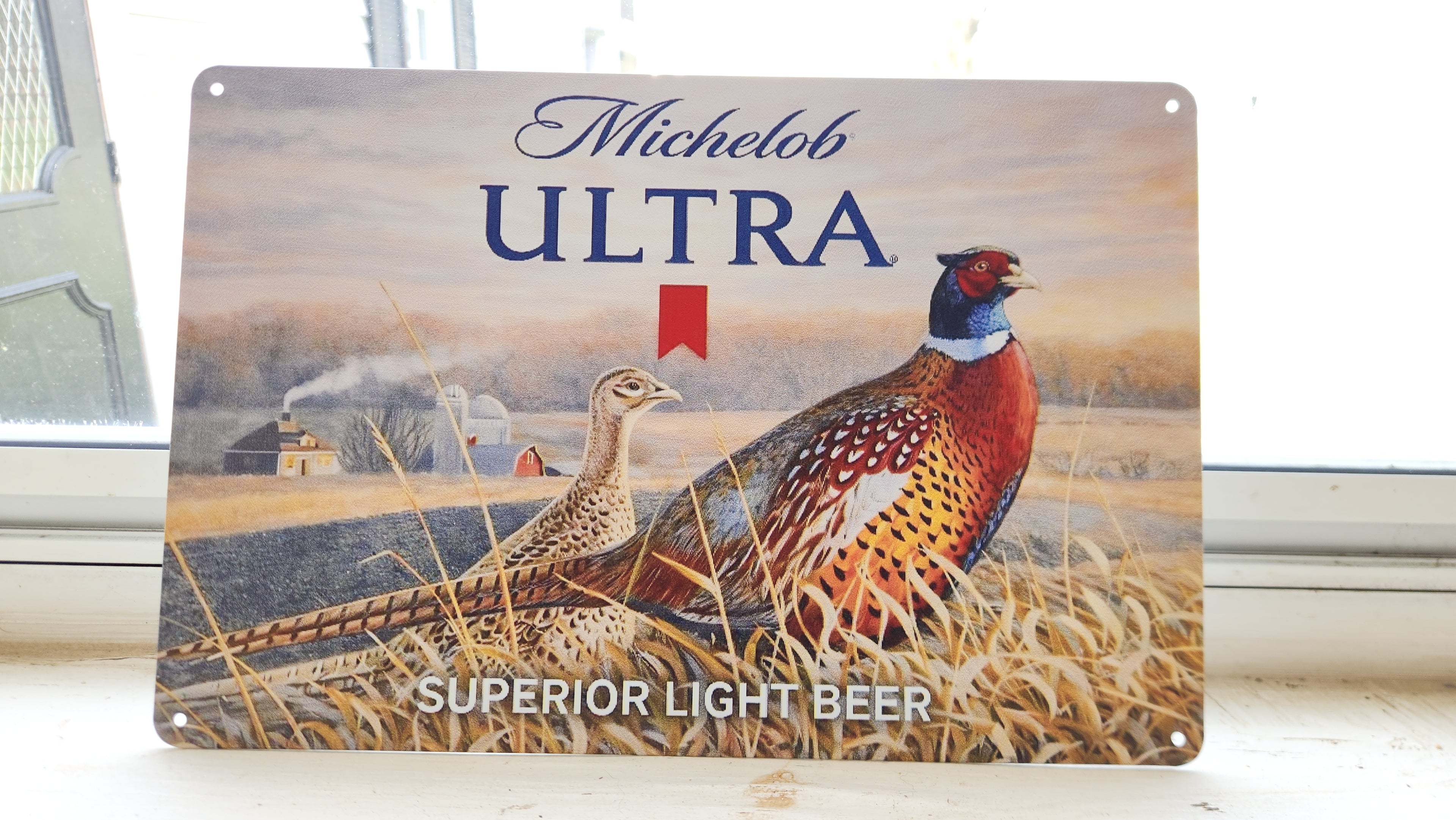 Michelob Ultra Pheasant Farm Scene Metal Beer Advertising Sign 12"x8"