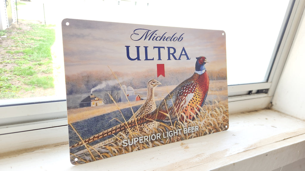 Michelob Ultra Pheasant Farm Scene Metal Beer Advertising Sign 12"x8"