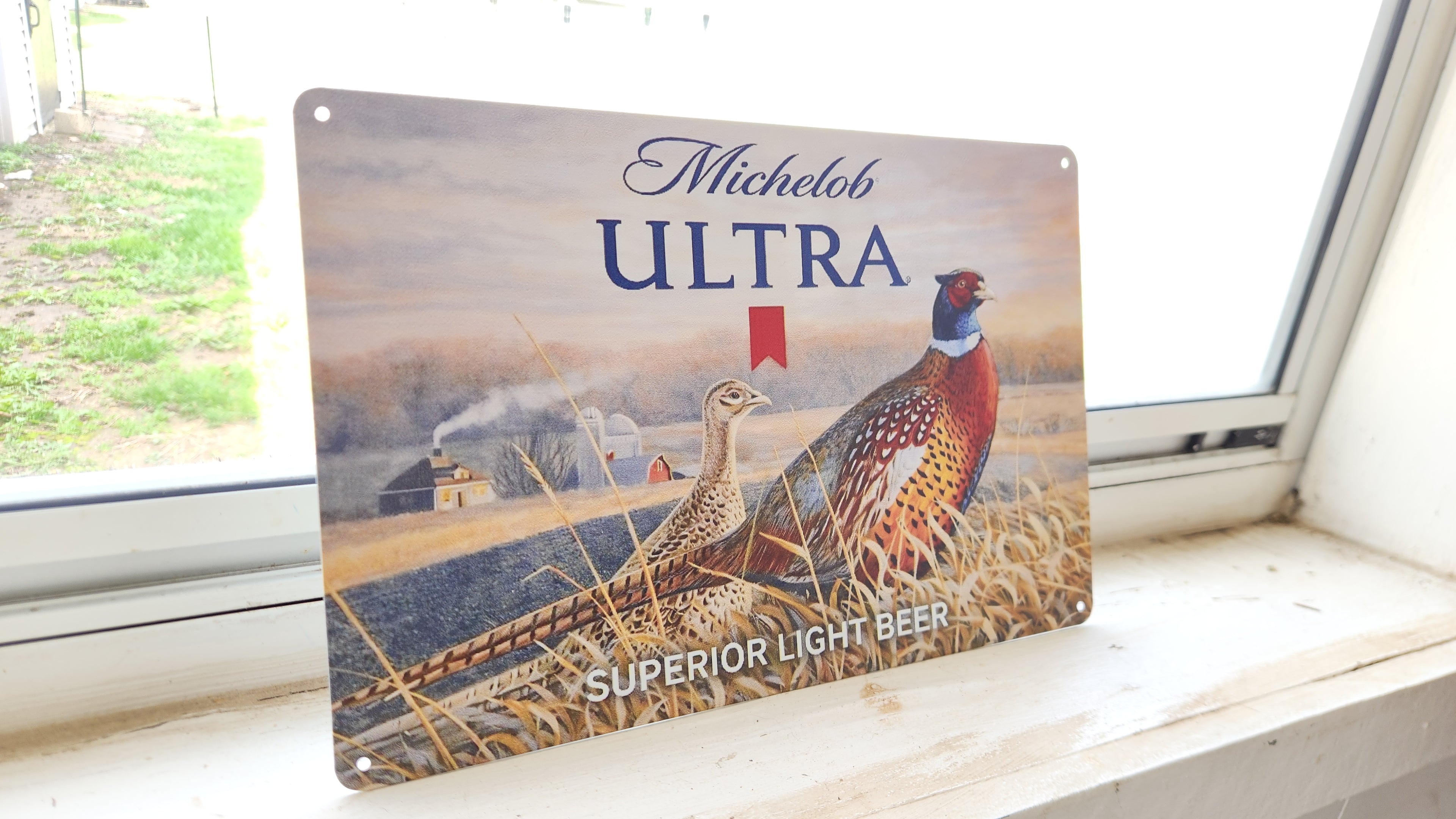 Michelob Ultra Pheasant Farm Scene Metal Beer Advertising Sign 12"x8"