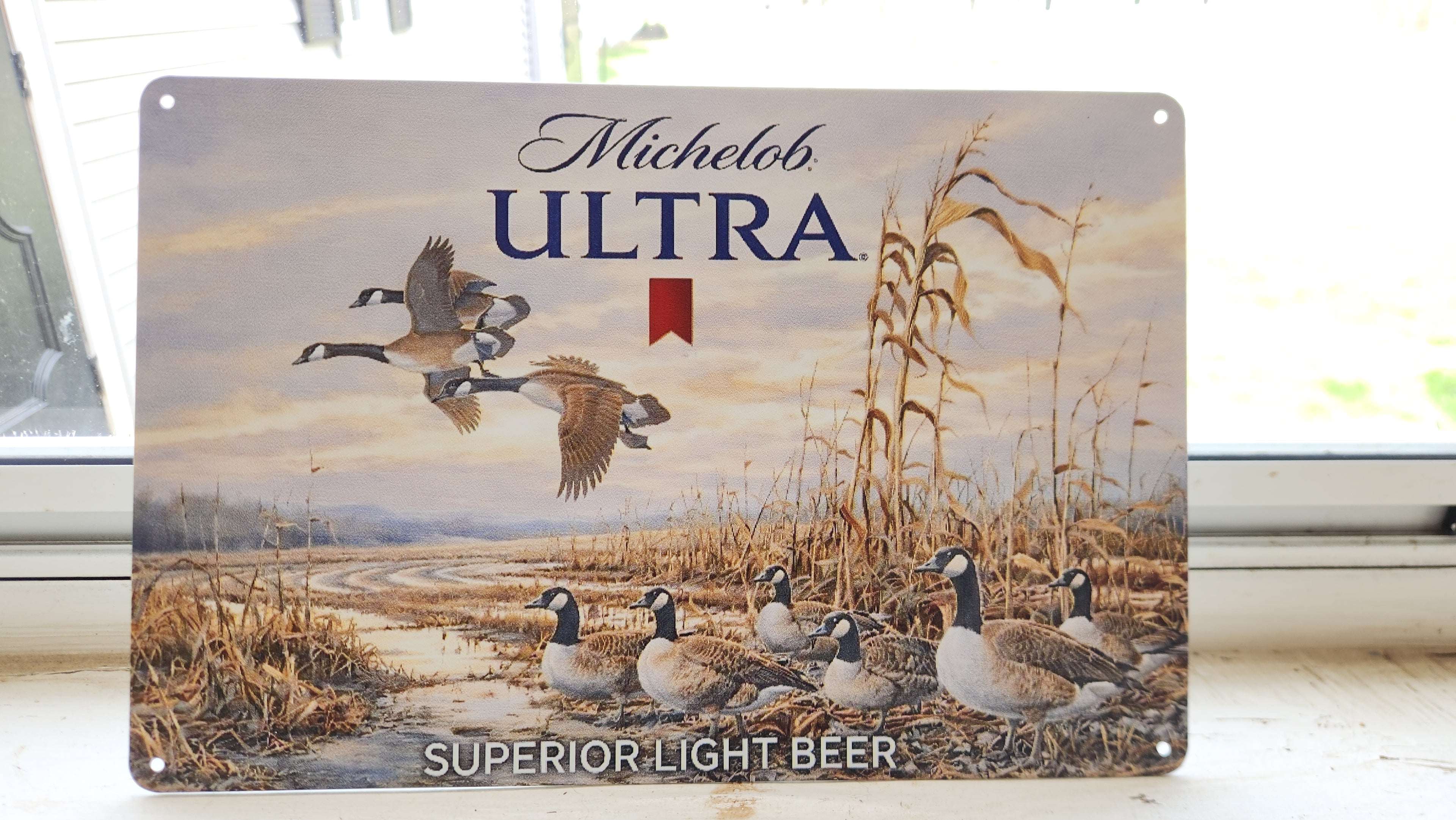Michelob Ultra Canadian Goose Scene Metal Beer Advertising Sign 12"x8"