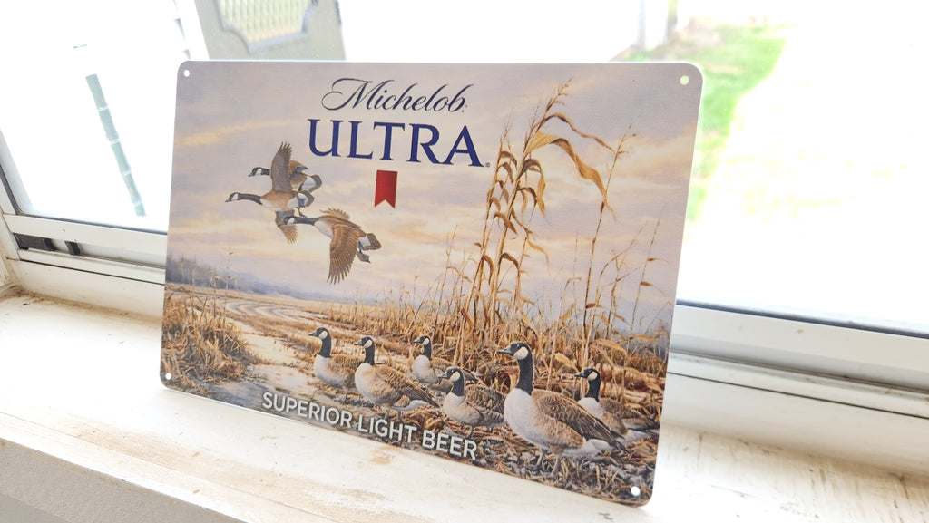 Michelob Ultra Canadian Goose Scene Metal Beer Advertising Sign 12"x8"