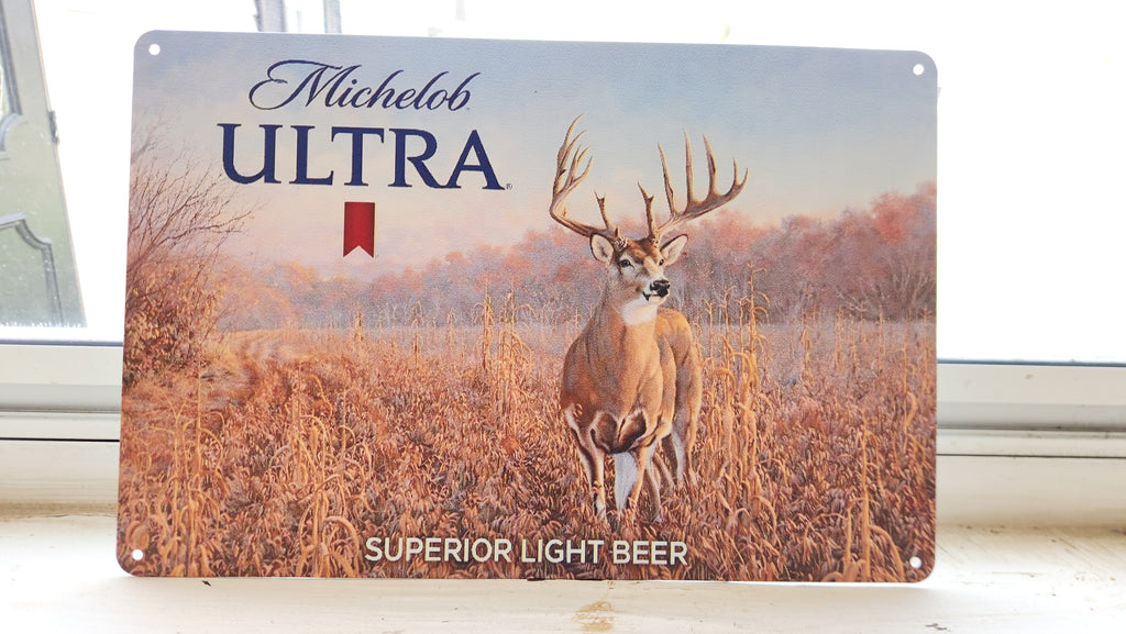 Michelob Ultra Whitetail Deer Metal Beer Advertising Sign 12"x8"