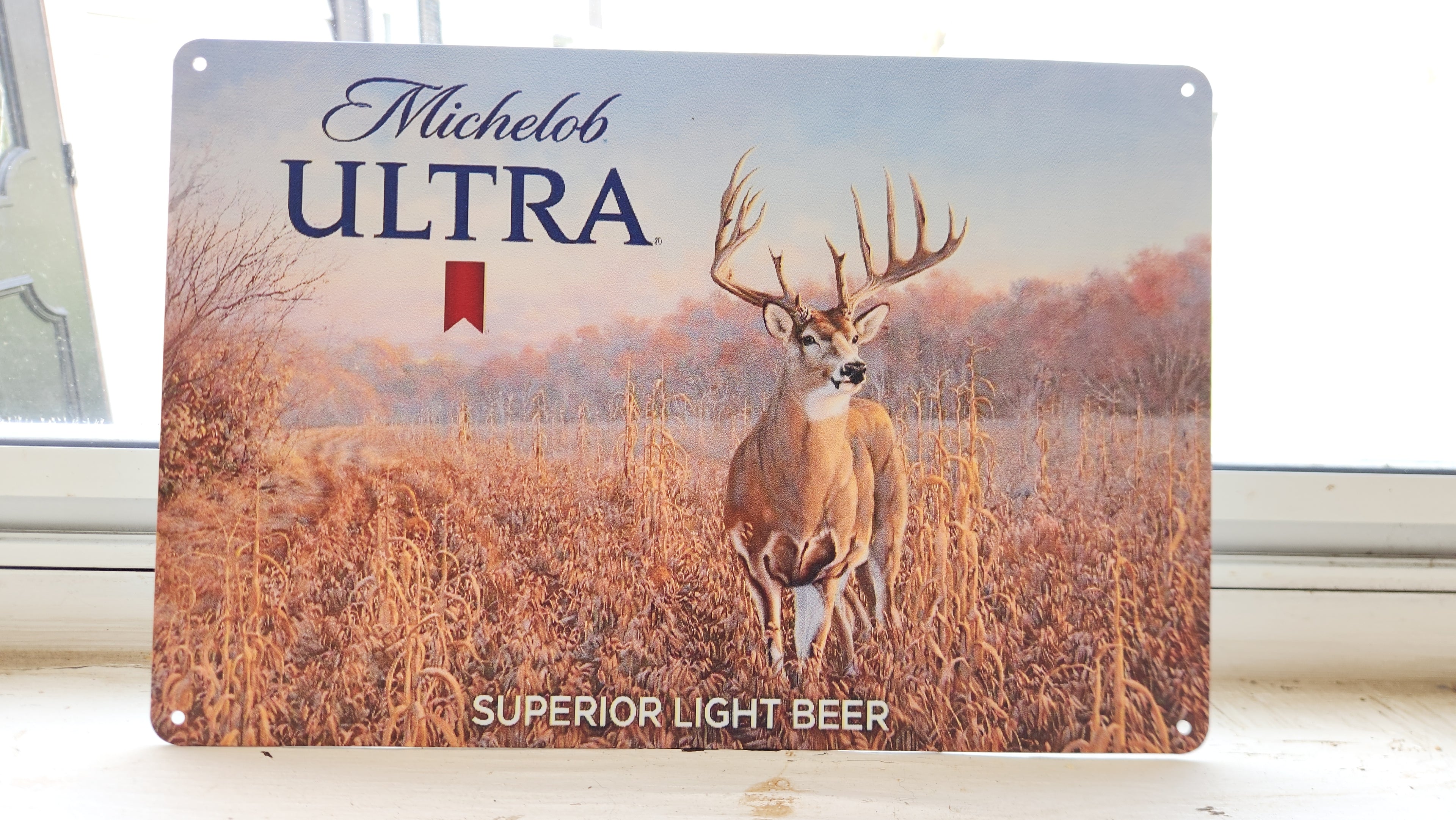 Michelob Ultra Whitetail Deer Metal Beer Advertising Sign 12"x8"