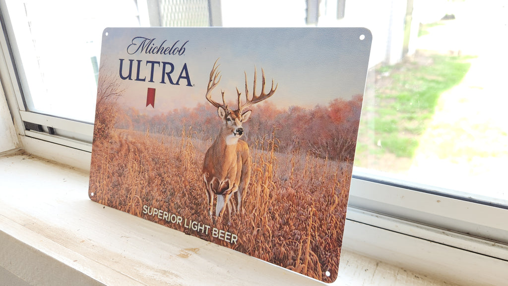 Michelob Ultra Whitetail Deer Metal Beer Advertising Sign 12"x8"