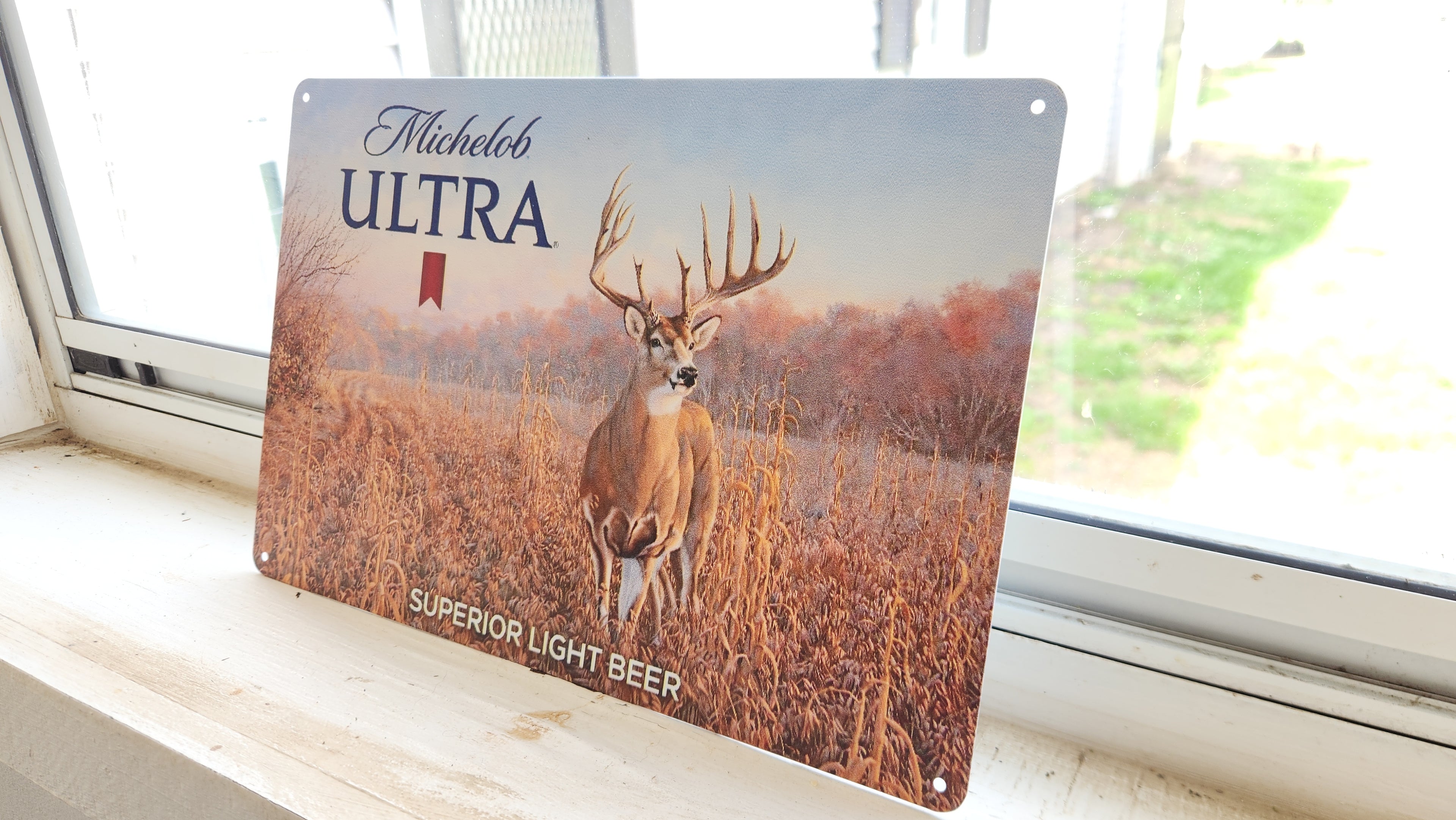 Michelob Ultra Whitetail Deer Metal Beer Advertising Sign 12"x8"
