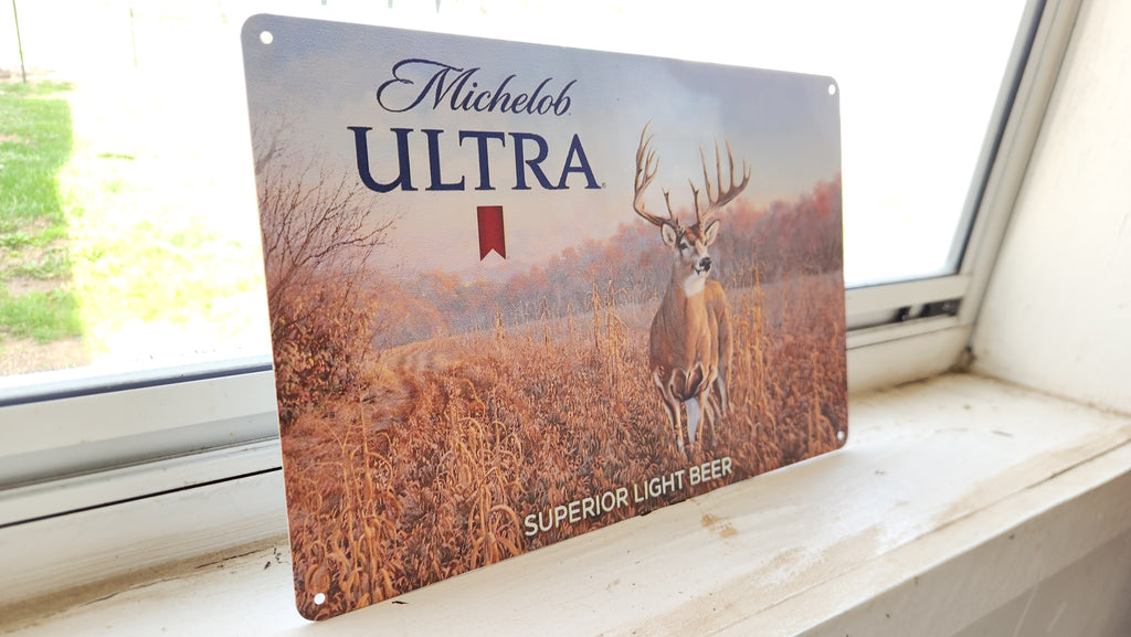 Michelob Ultra Whitetail Deer Metal Beer Advertising Sign 12"x8"
