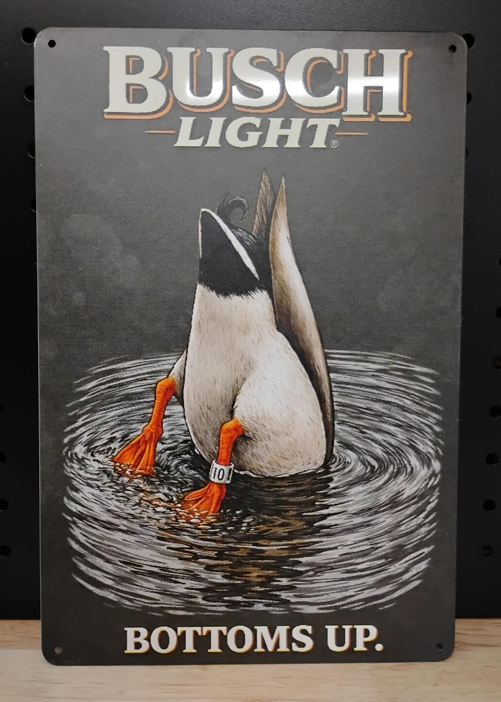 Busch Light Mallard Duck "Bottoms Up" Metal Advertising Sign 12"x8"