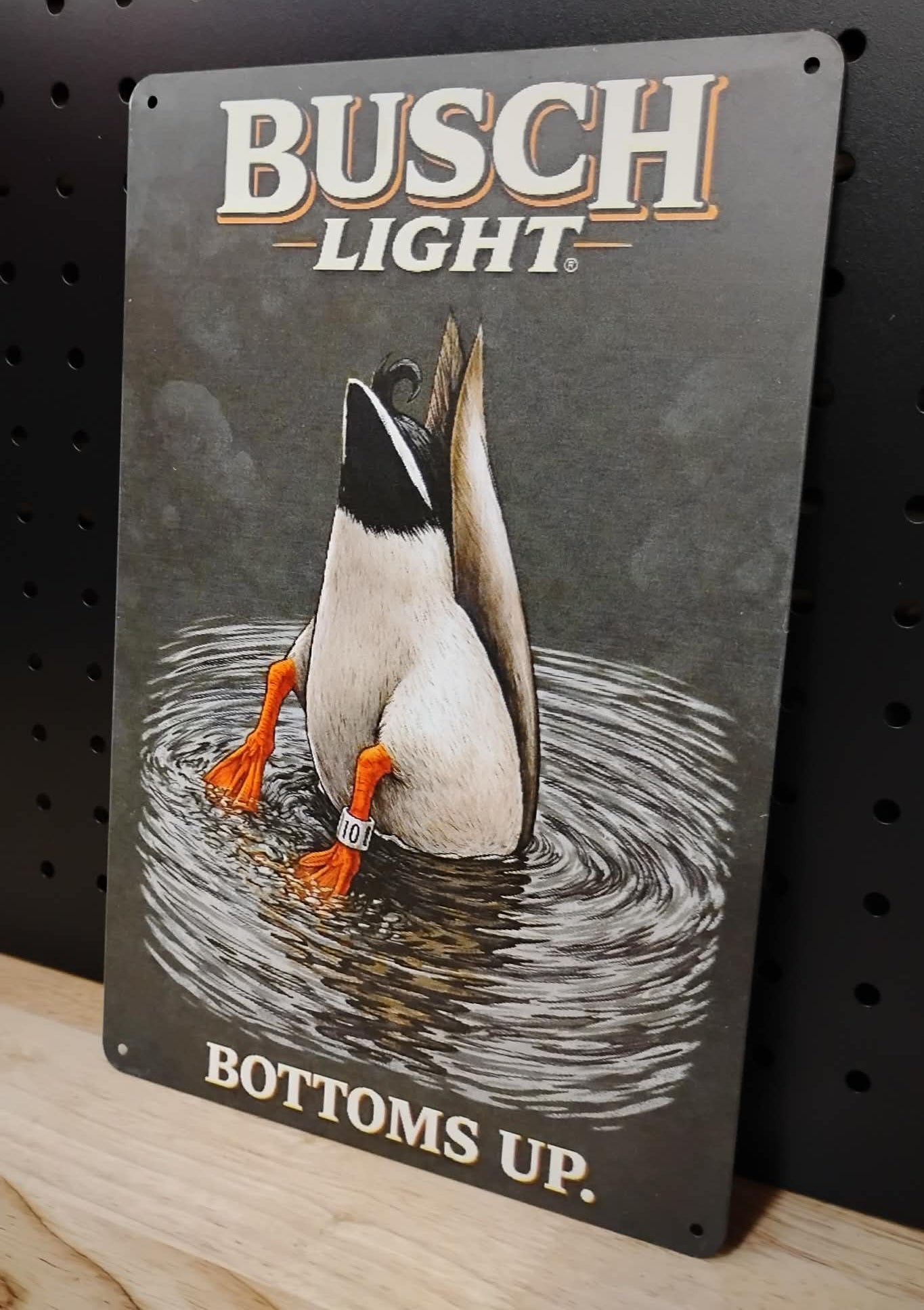 Busch Light Mallard Duck "Bottoms Up" Metal Advertising Sign 12"x8"
