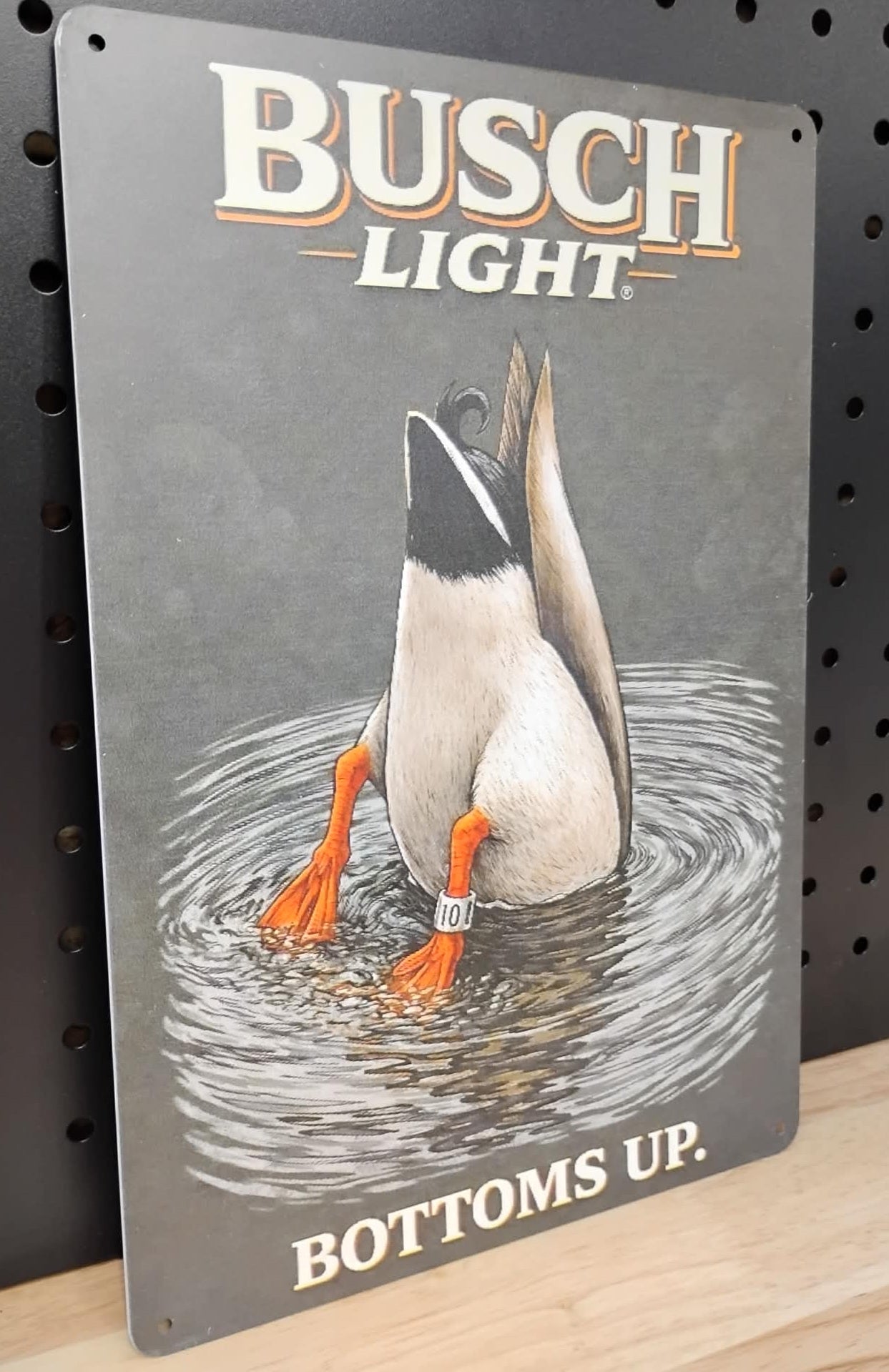 Busch Light Mallard Duck "Bottoms Up" Metal Advertising Sign 12"x8"