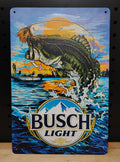 Busch Light Bass Fishing Metal Beer Advertising Sign 12"x8"