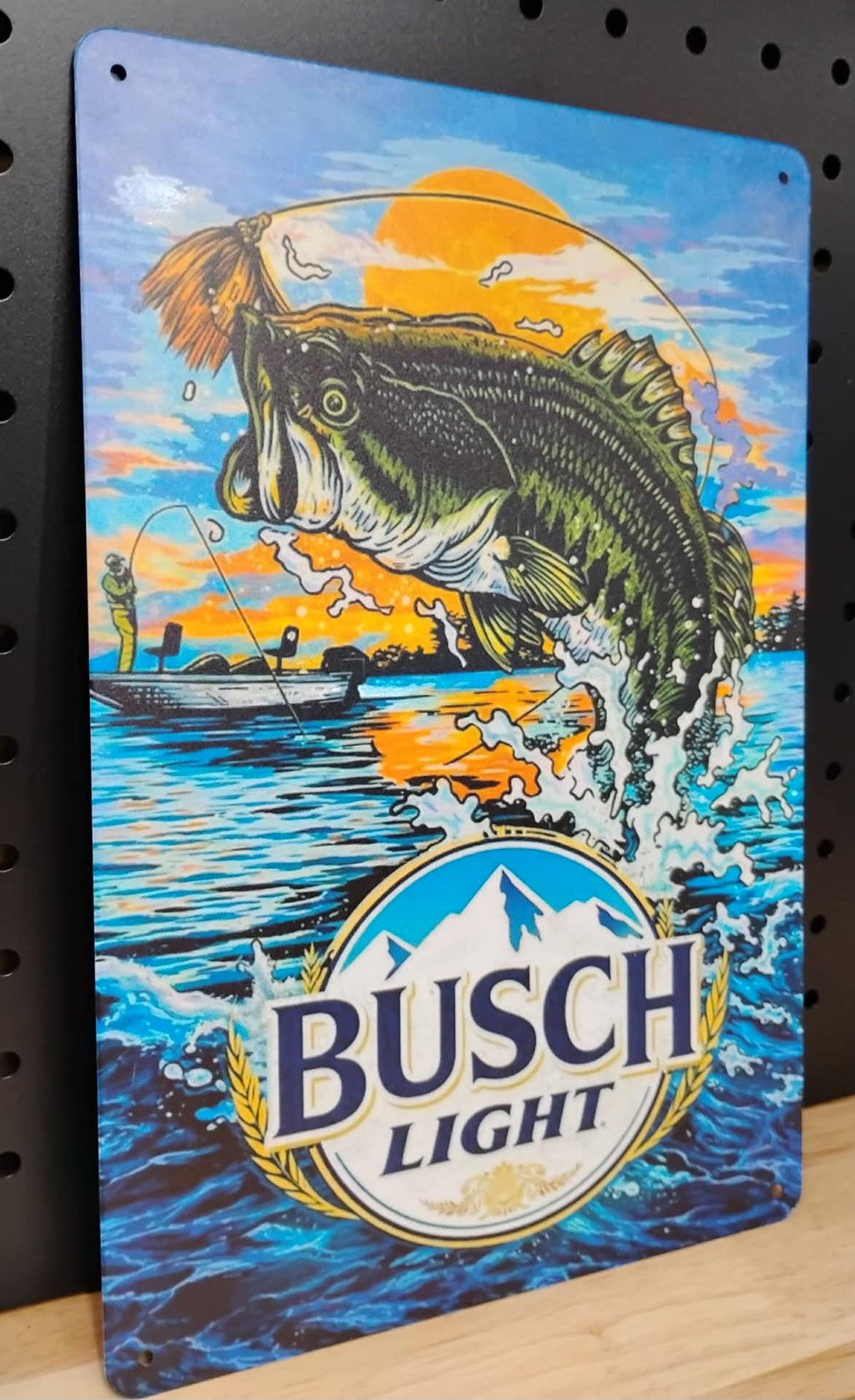 Busch Light Bass Fishing Metal Beer Advertising Sign 12"x8"