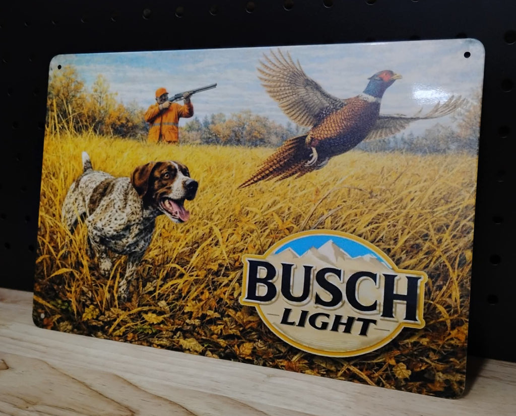 Busch Light Pheasant Hunting Scene German Short Haired Pointer Metal Beer Advertising Sign 12"x8"