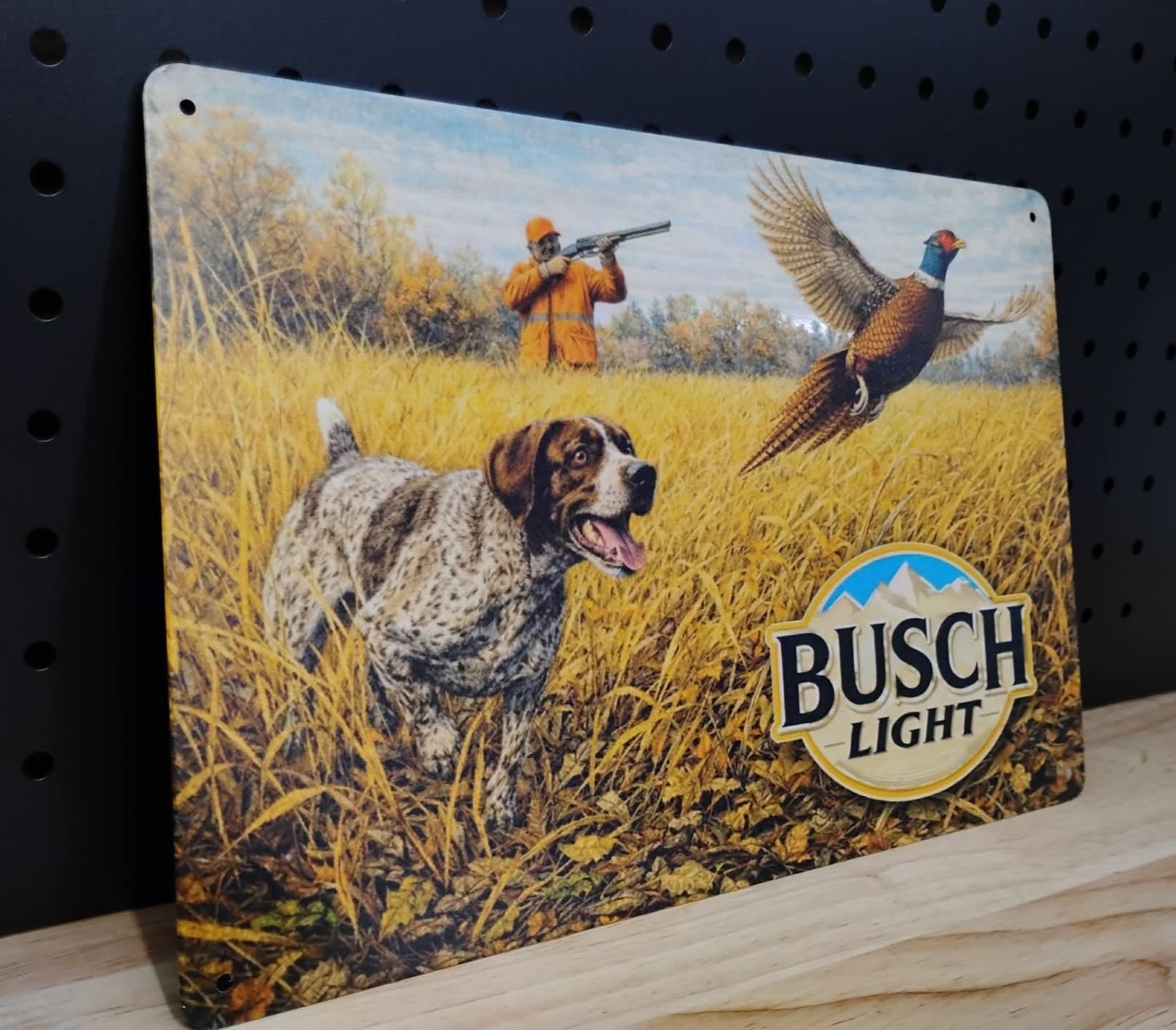 Busch Light Pheasant Hunting Scene German Short Haired Pointer Metal Beer Advertising Sign 12"x8"