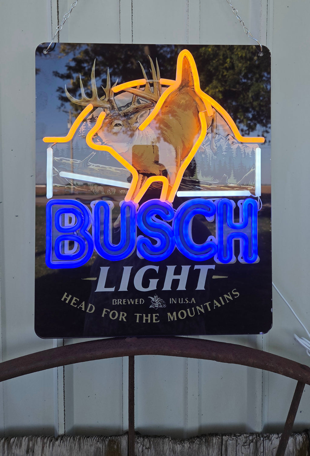 Busch Light "Head For The Mountains" Deer Lighted Beer Advertising Sign
