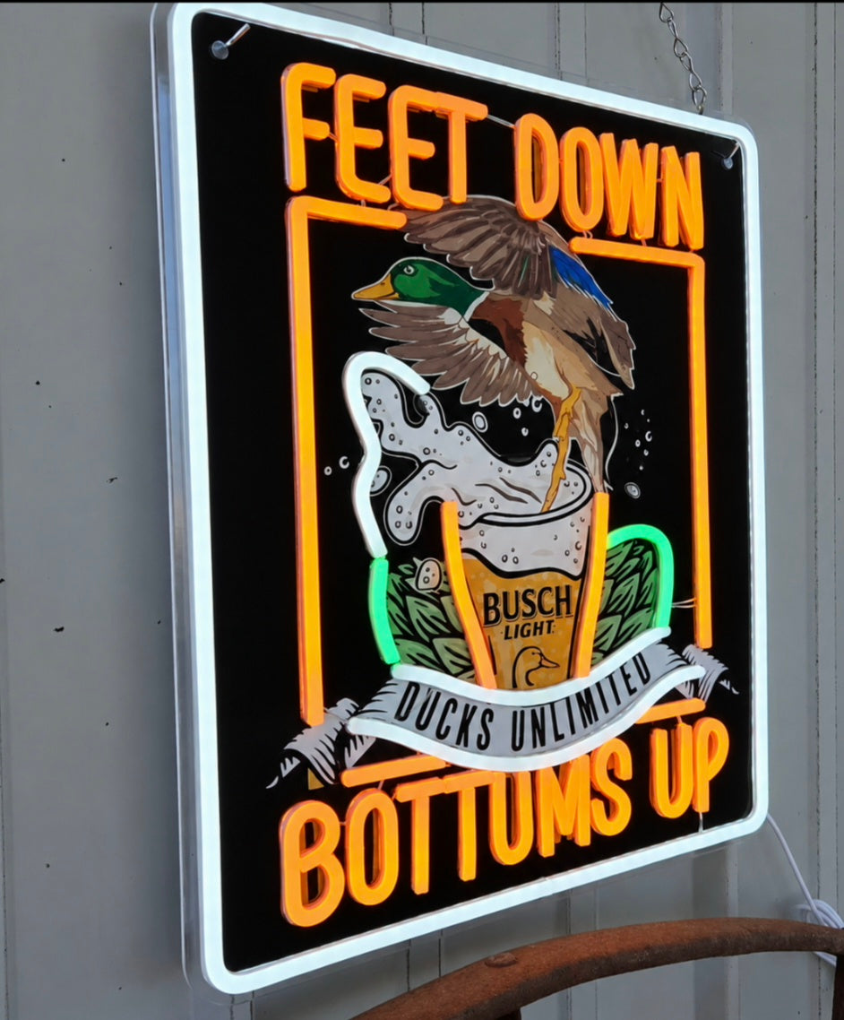 Busch Light - Ducks Unlimited "Feet Down Bottoms Up" Beer LED Lighted Advertising Sign