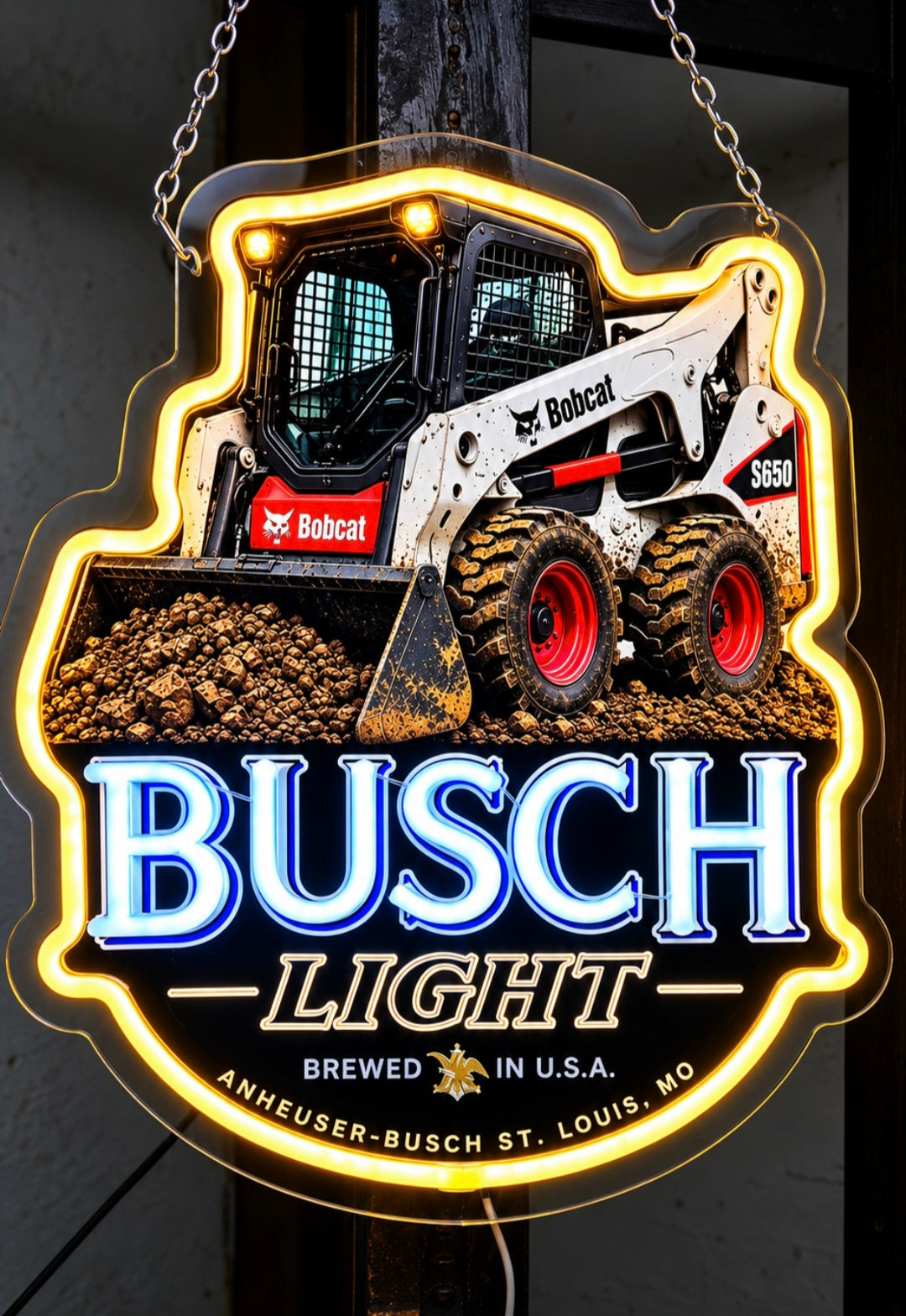 Busch Light Bobcat Skid Steer LED Neon Sign – Heavy Equipment Garage & Man Cave Décor