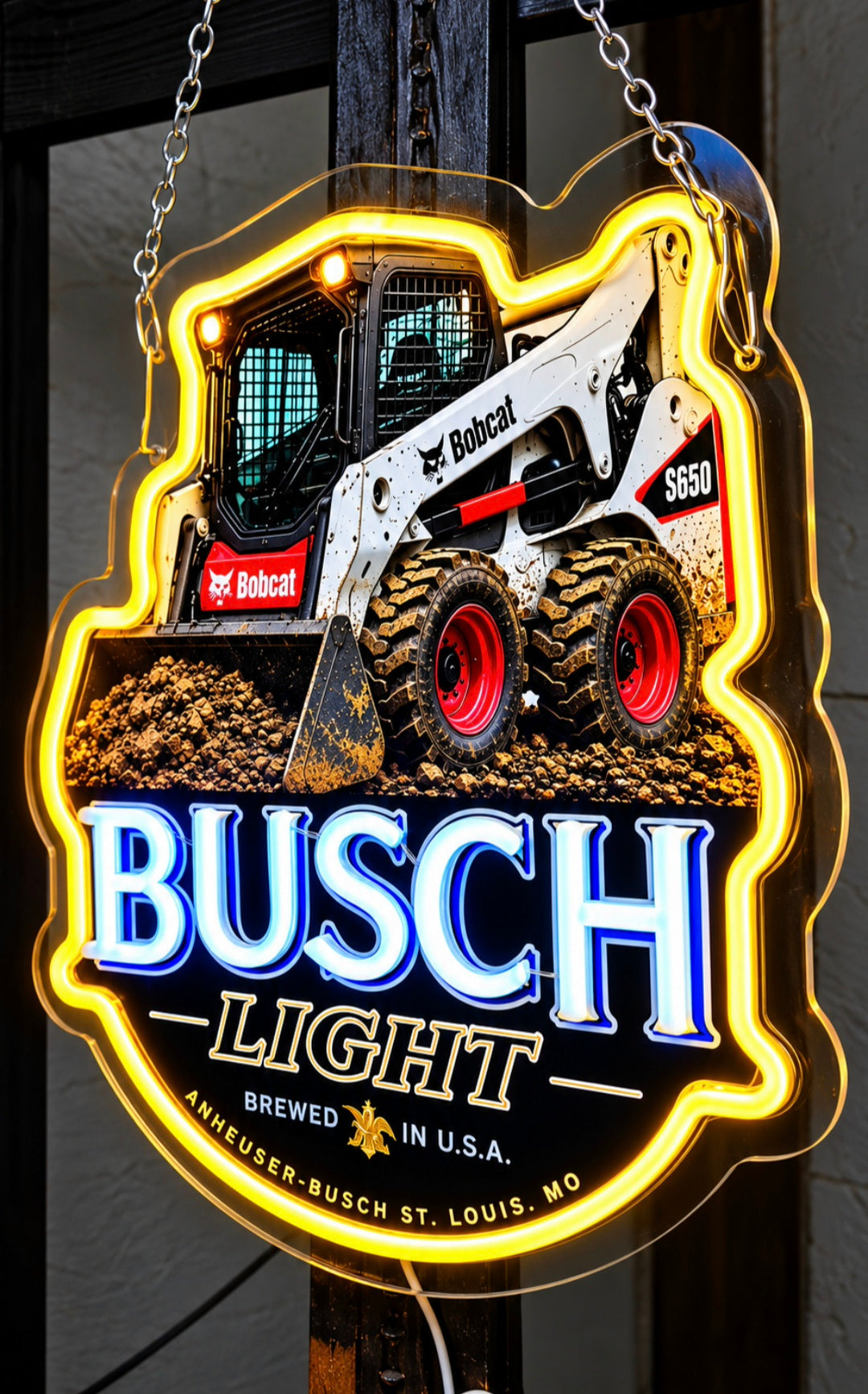 Busch Light Bobcat Skid Steer LED Neon Sign – Heavy Equipment Garage & Man Cave Décor