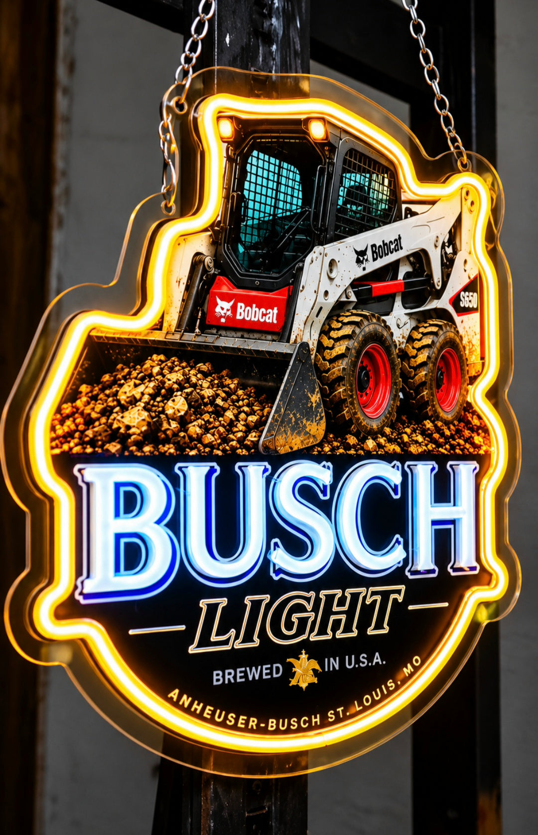 Busch Light Bobcat Skid Steer LED Neon Sign – Heavy Equipment Garage & Man Cave Décor