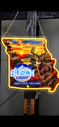 Busch Light Missouri LED Neon Sign – Whitetail Buck Hunting & Missouri State Décor – Great State, Cold Beer