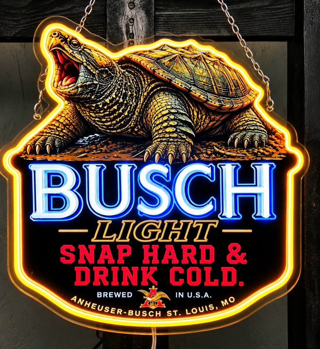 Busch Light Snapping Turtle LED Neon Sign – Snap Hard & Drink Cold – Man Cave & Garage Décor