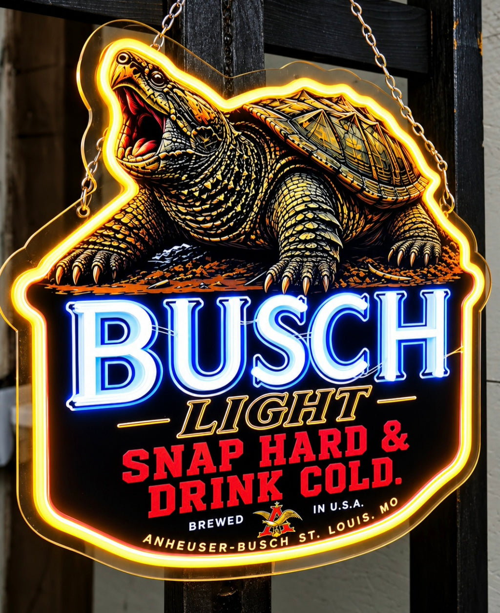 Busch Light Snapping Turtle LED Neon Sign – Snap Hard & Drink Cold – Man Cave & Garage Décor