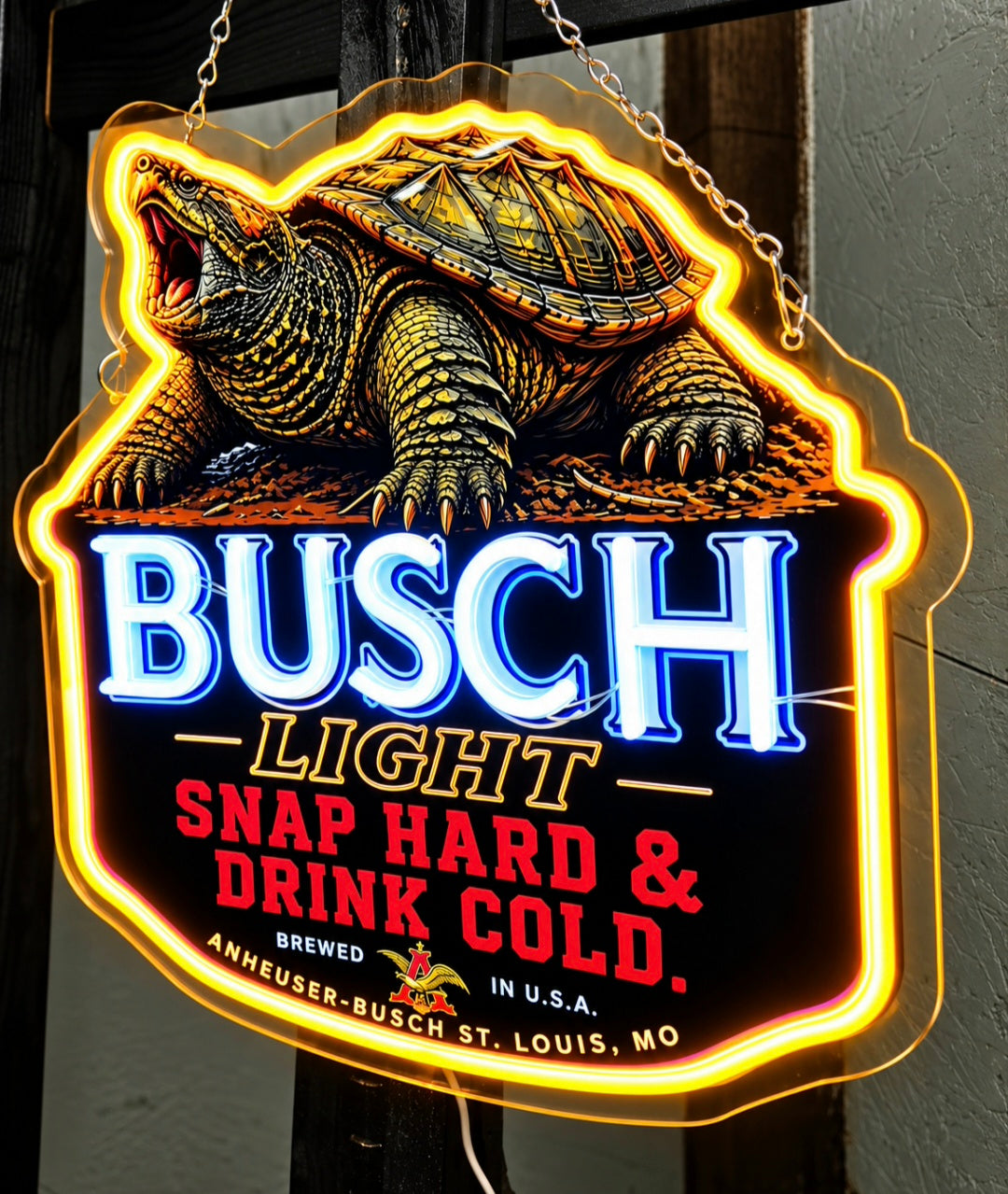 Busch Light Snapping Turtle LED Neon Sign – Snap Hard & Drink Cold – Man Cave & Garage Décor