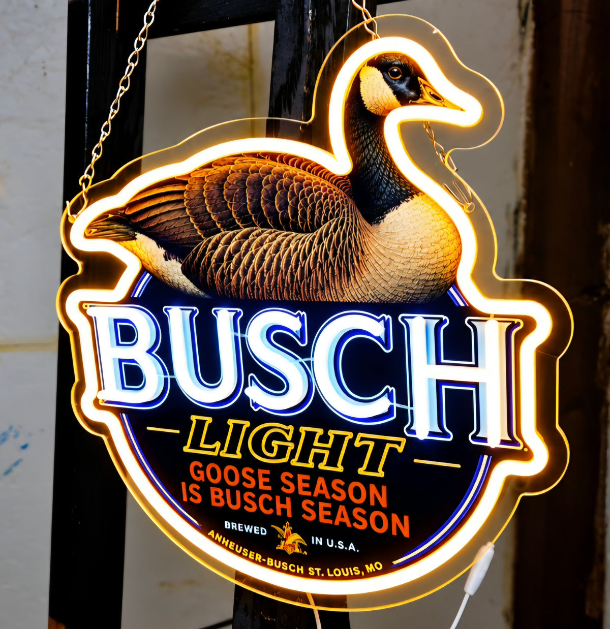 Busch Light Goose Hunting LED Neon Sign – Goose Season Is Busch Season – Waterfowl Hunting & Man Cave Décor