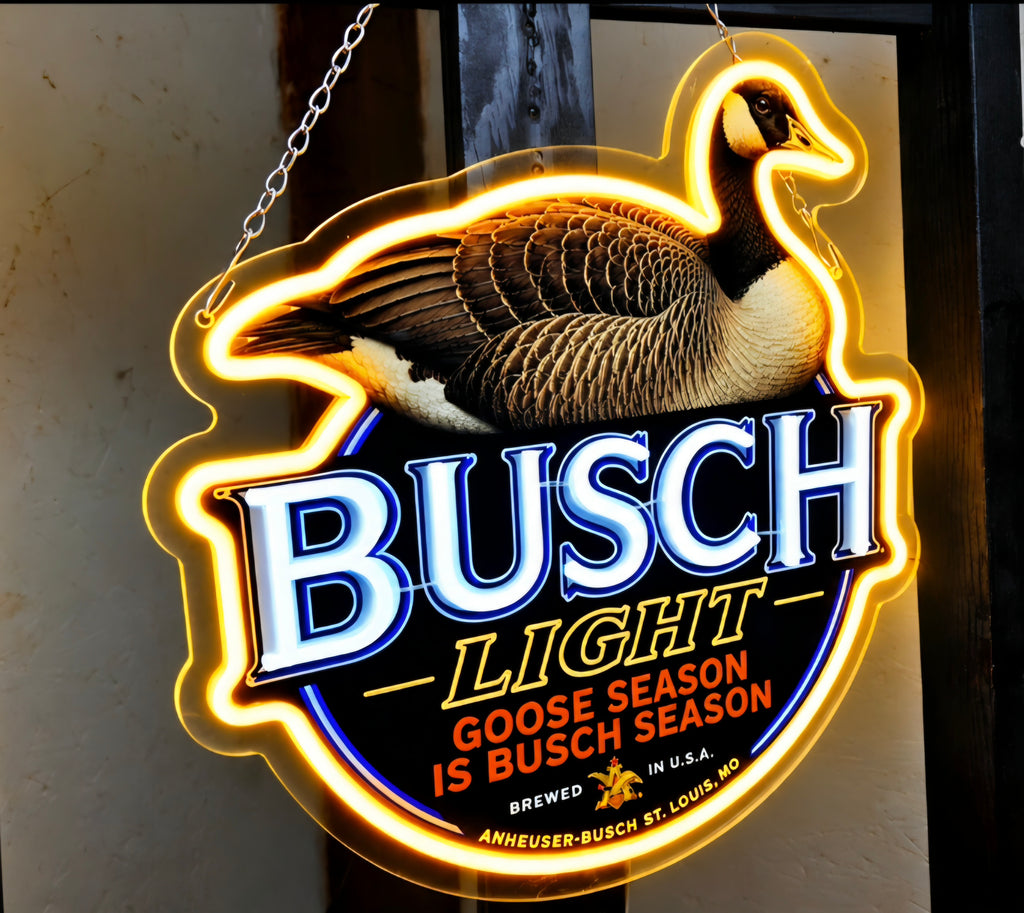 Busch Light Goose Hunting LED Neon Sign – Goose Season Is Busch Season – Waterfowl Hunting & Man Cave Décor