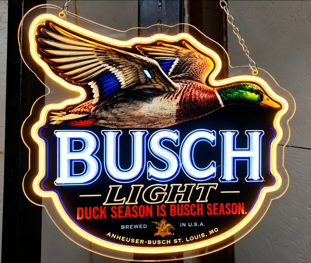 Busch Light "Duck Season is Busch Season" Mallard Duck Lighted LED Neon Sign