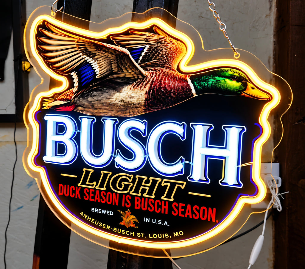 Busch Light "Duck Season is Busch Season" Mallard Duck Lighted LED Neon Sign
