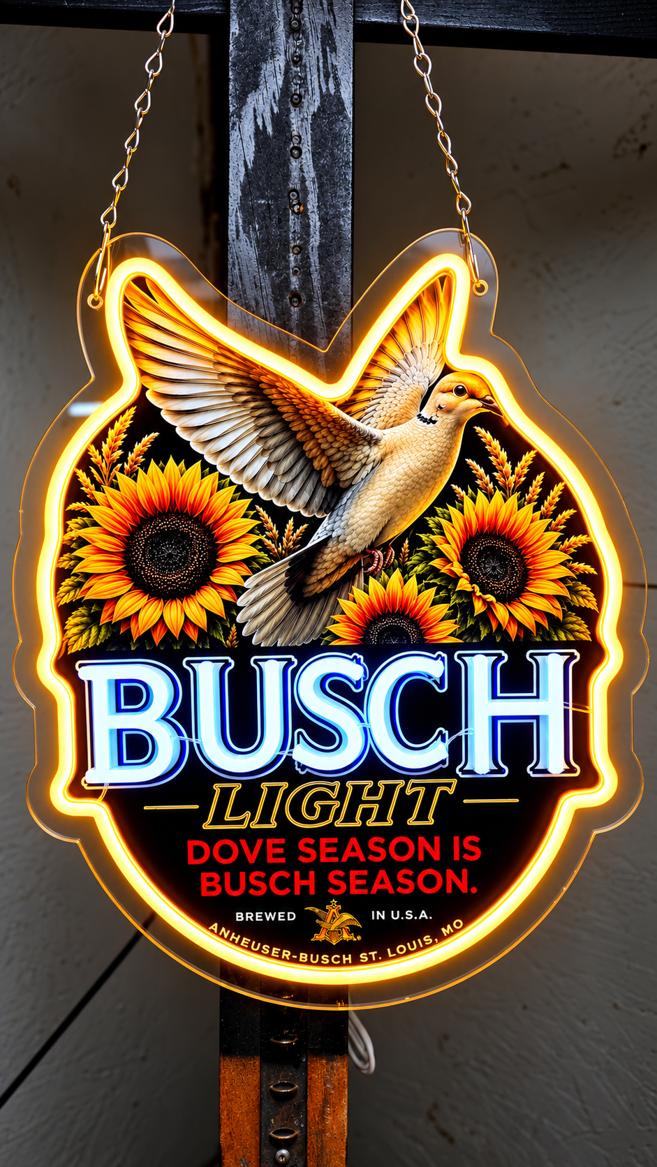 Busch Light Dove Season LED Neon Sign – Hunting & Outdoor Décor – 16" x 14"
