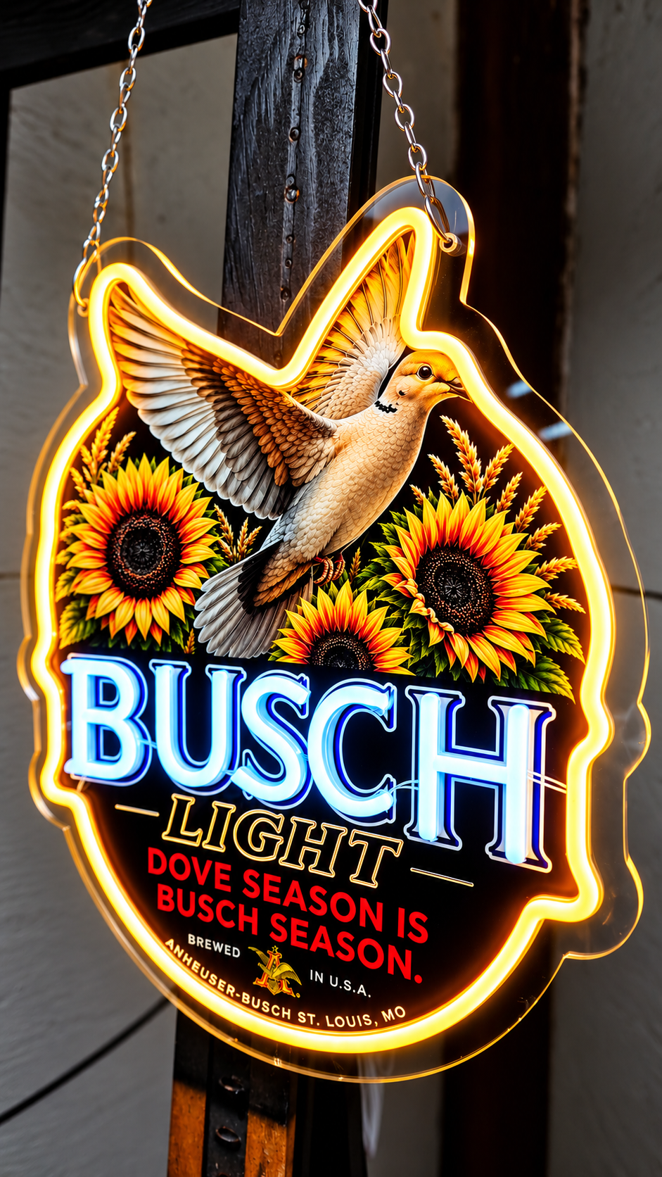 Busch Light Dove Season LED Neon Sign – Hunting & Outdoor Décor – 16" x 14"