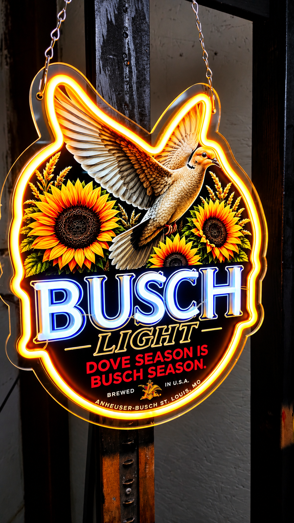 Busch Light Dove Season LED Neon Sign – Hunting & Outdoor Décor – 16" x 14"